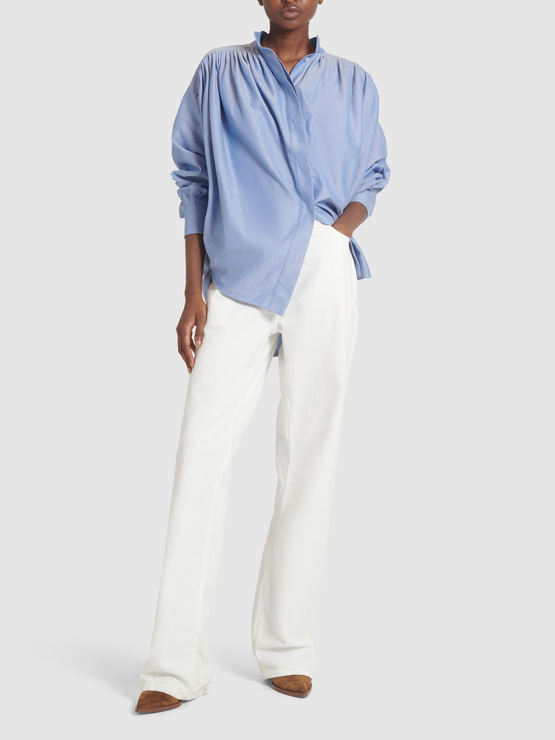 High Rise Cotton Denim Baggy Jeans