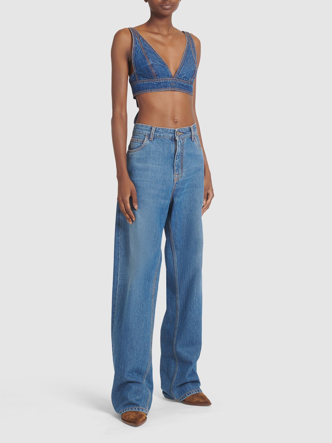 High Rise Cotton Denim Baggy Jeans