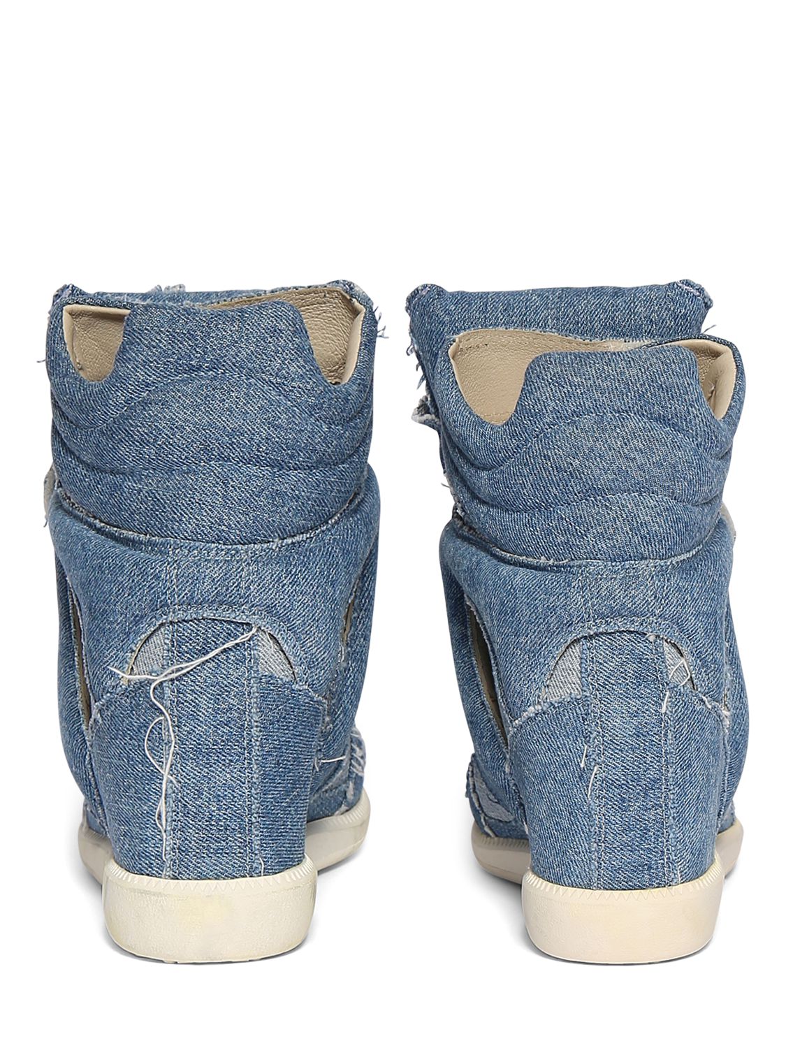 Shop Isabel Marant 90mm Bekett Denim & Mesh Sneakers