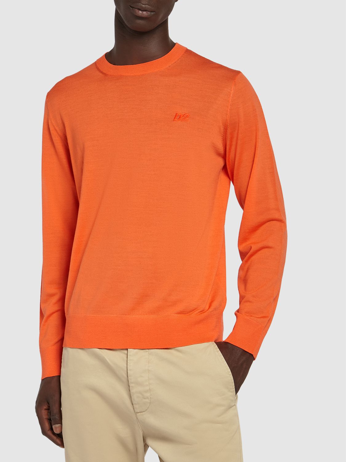 Shop Dsquared2 Monogram Wool Crewneck Sweater In Orange