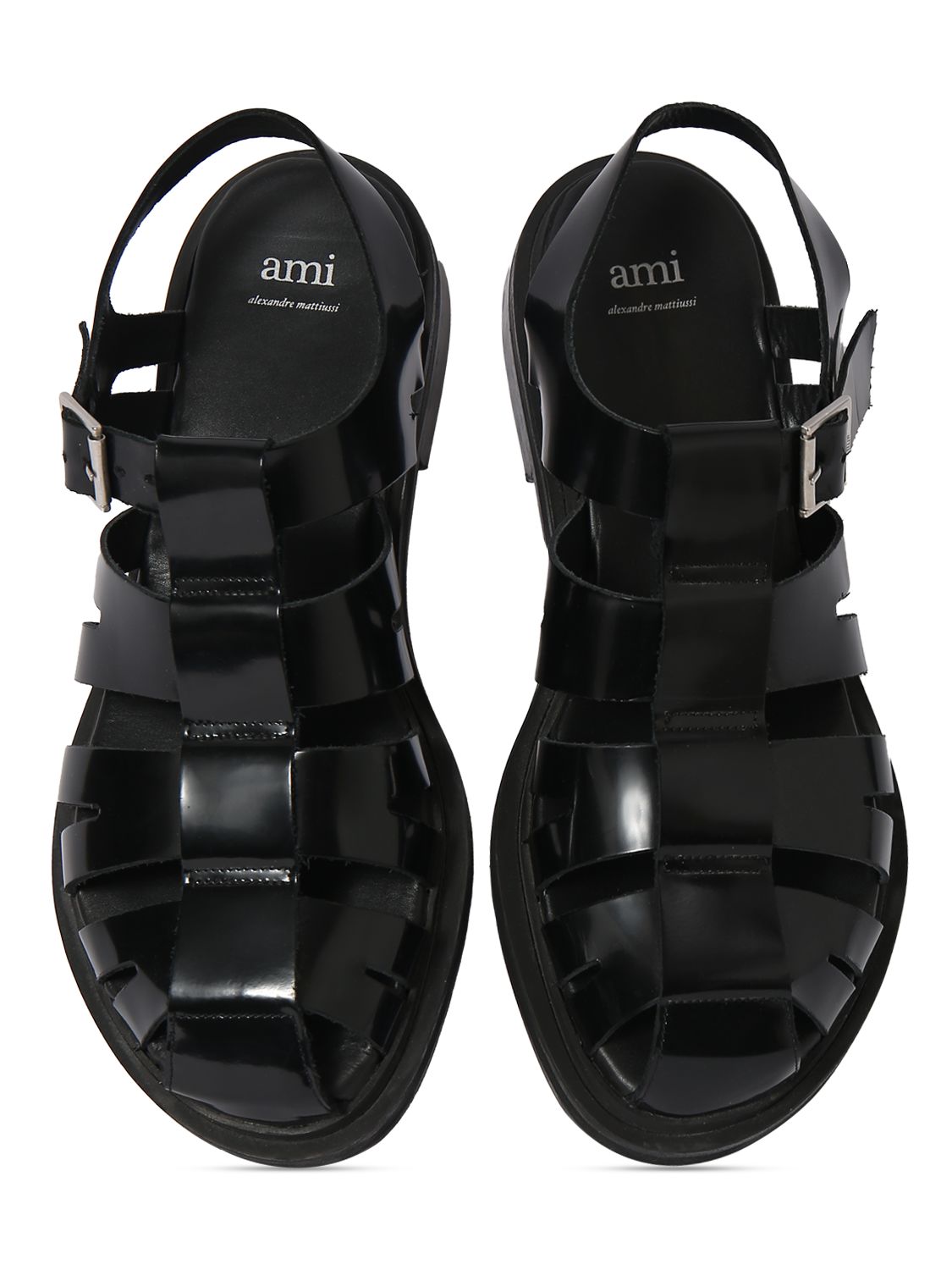Shop Ami Alexandre Mattiussi Fisherman Brushed Leather Sandals In Black