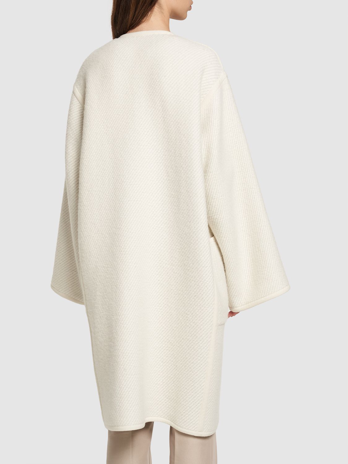 Shop Loro Piana Geir Collarless Silk Blend Midi Coat In White