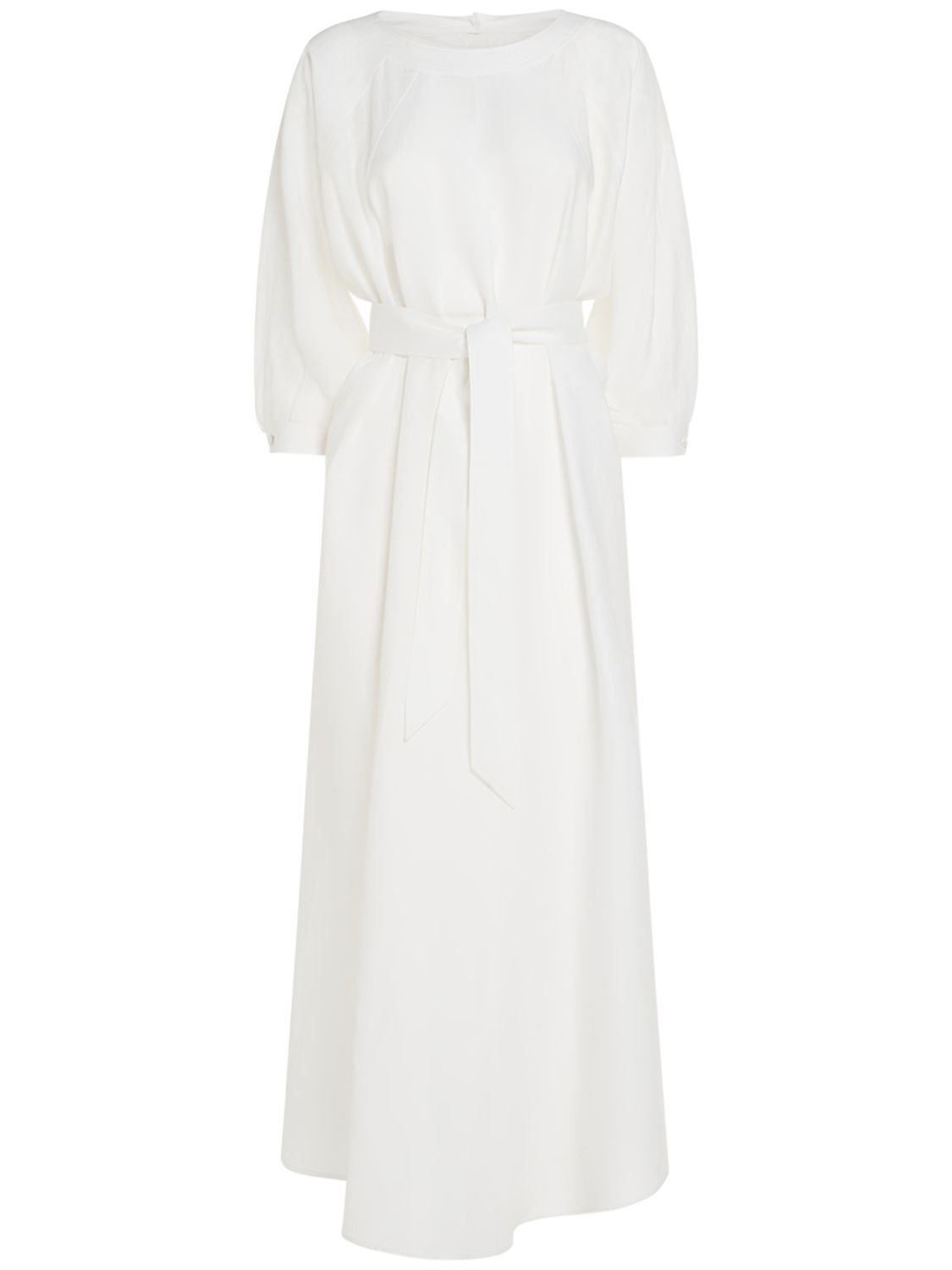 Loro Piana Mina Solaire 3/4 Sleeve Linen Midi Dress In Off White