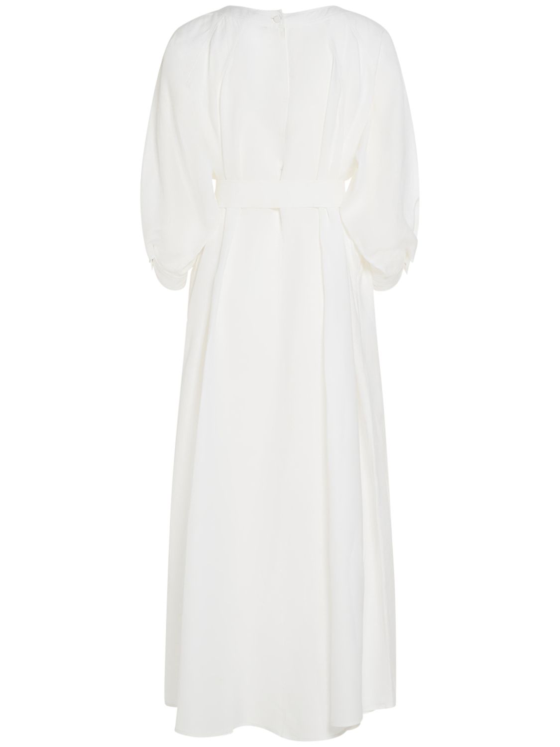 Shop Loro Piana Mina Solaire 3/4 Sleeve Linen Midi Dress In Off White