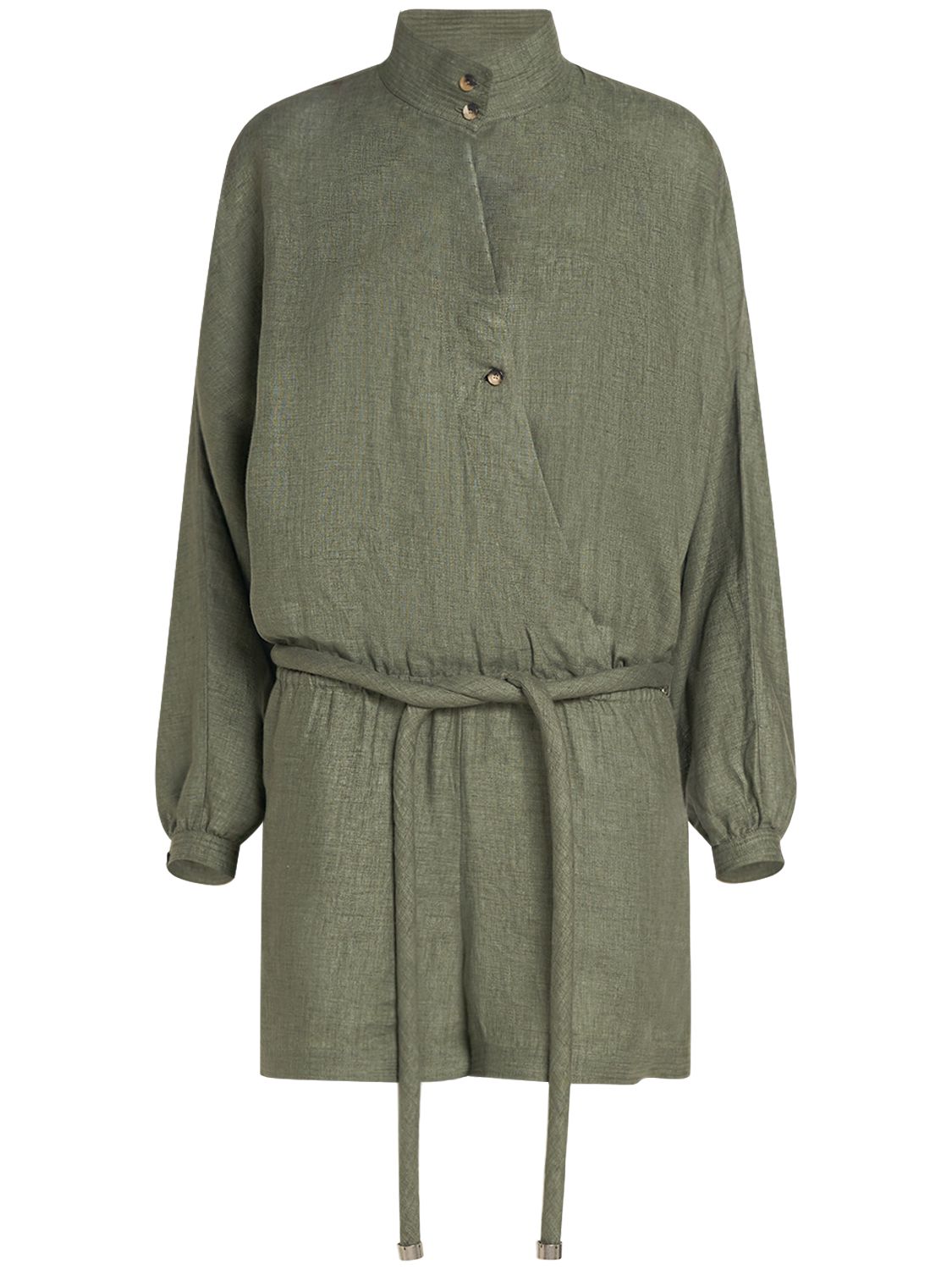 Loro Piana Rose Solaire Belted L/s Linen Jumpsuit In Green