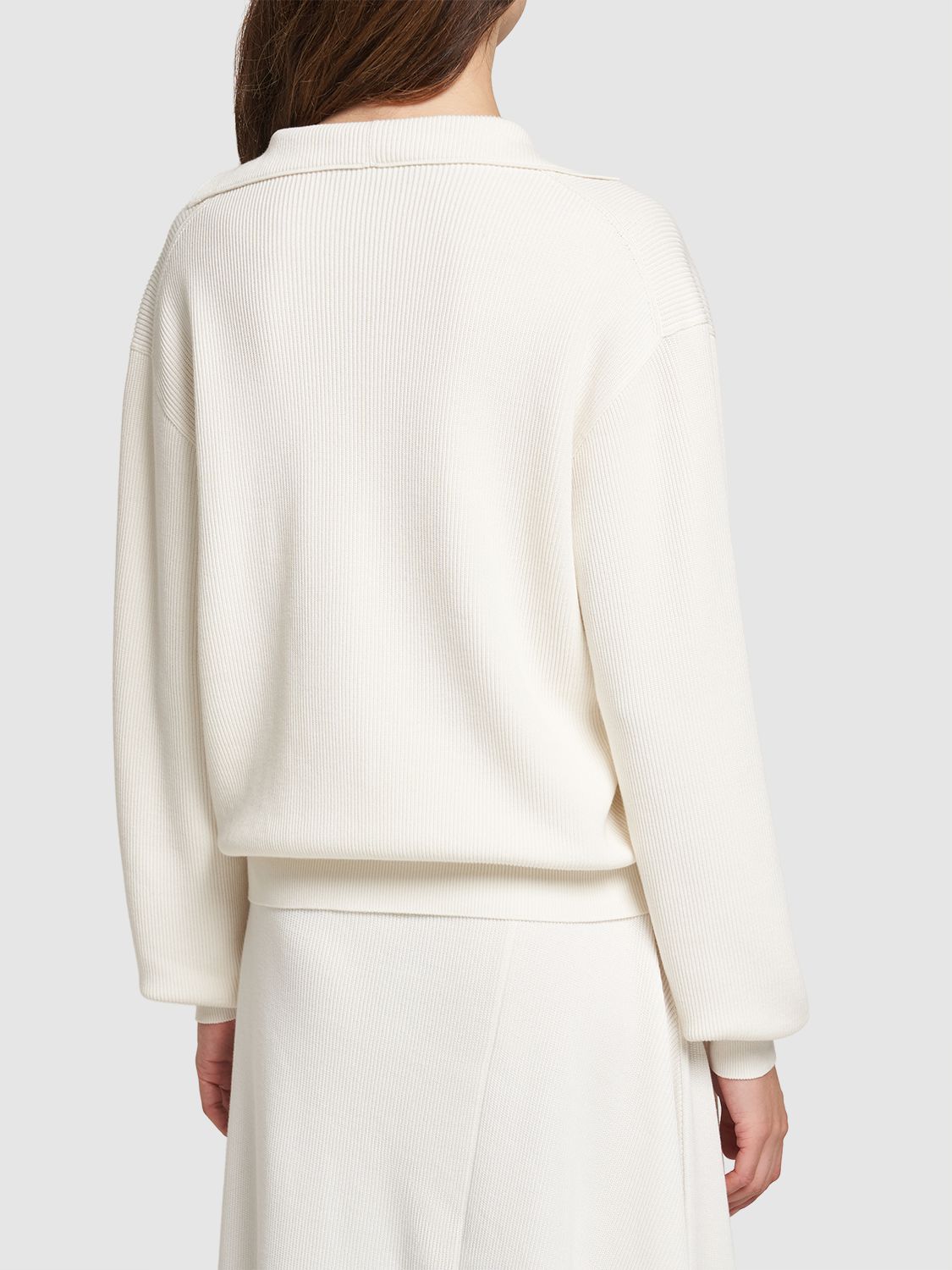 Shop Loro Piana Tazawa Long Sleeve Cotton Knit Polo In White