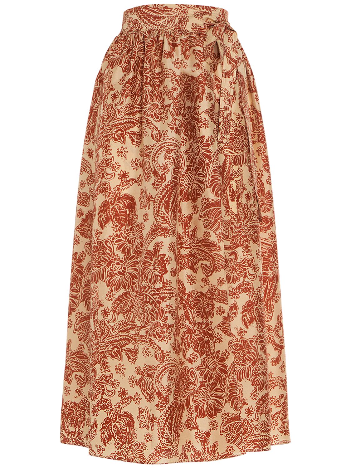 Loro Piana Leah Printed Silk Flared Midi Skirt In Beige,red