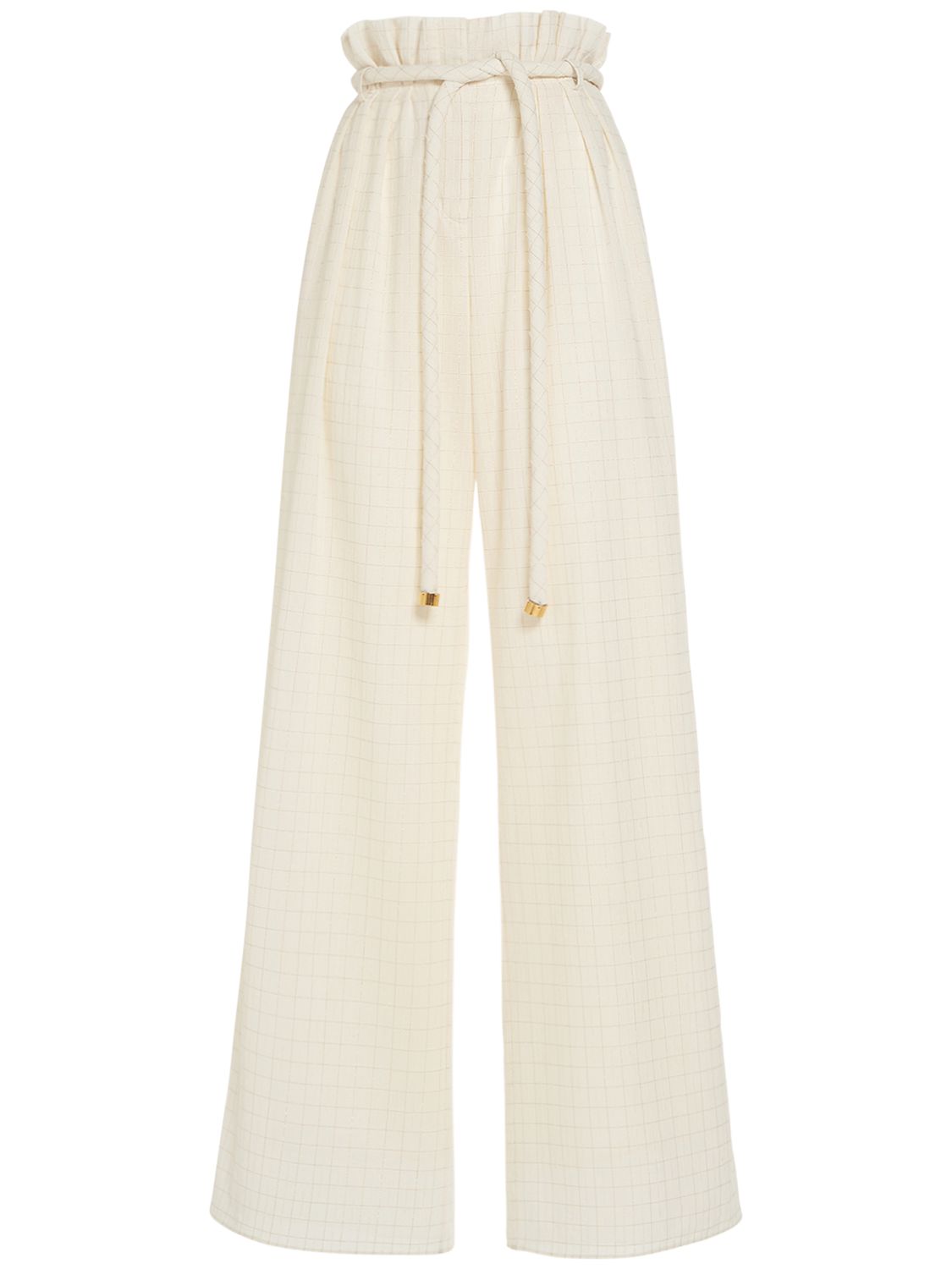 Loro Piana Tristin Belted Cotton Blend Wide Pants In Ivory,gold