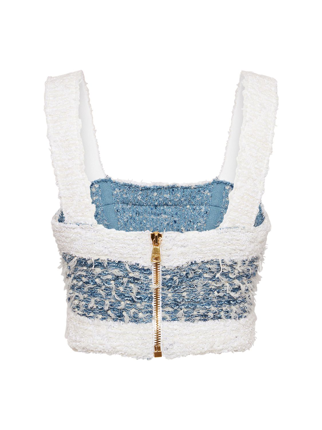 Balmain Viscose Blend Tweed Bra Top In Blue,white