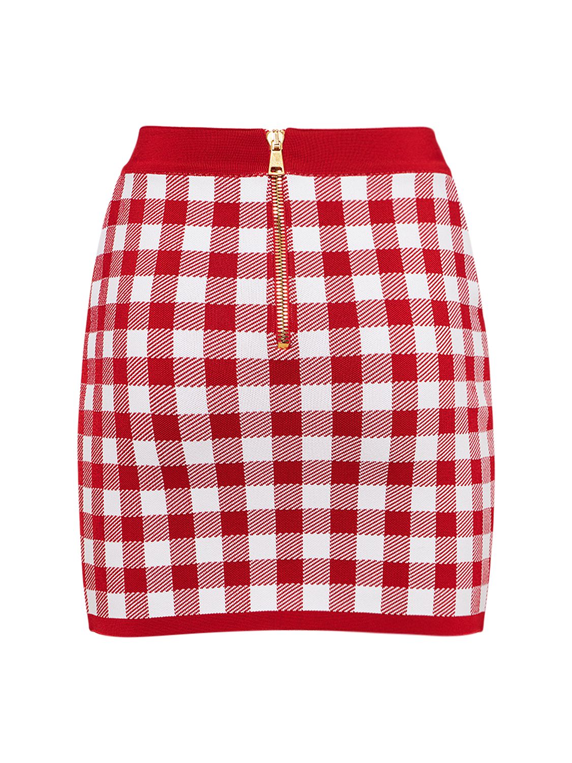 Balmain Vichy Buttoned Mini Skirt In Red,white