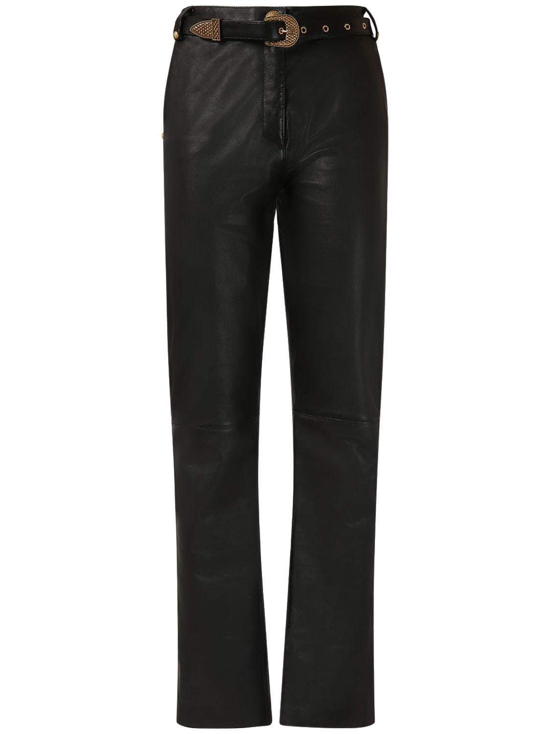 Belted Leather Straight Pants