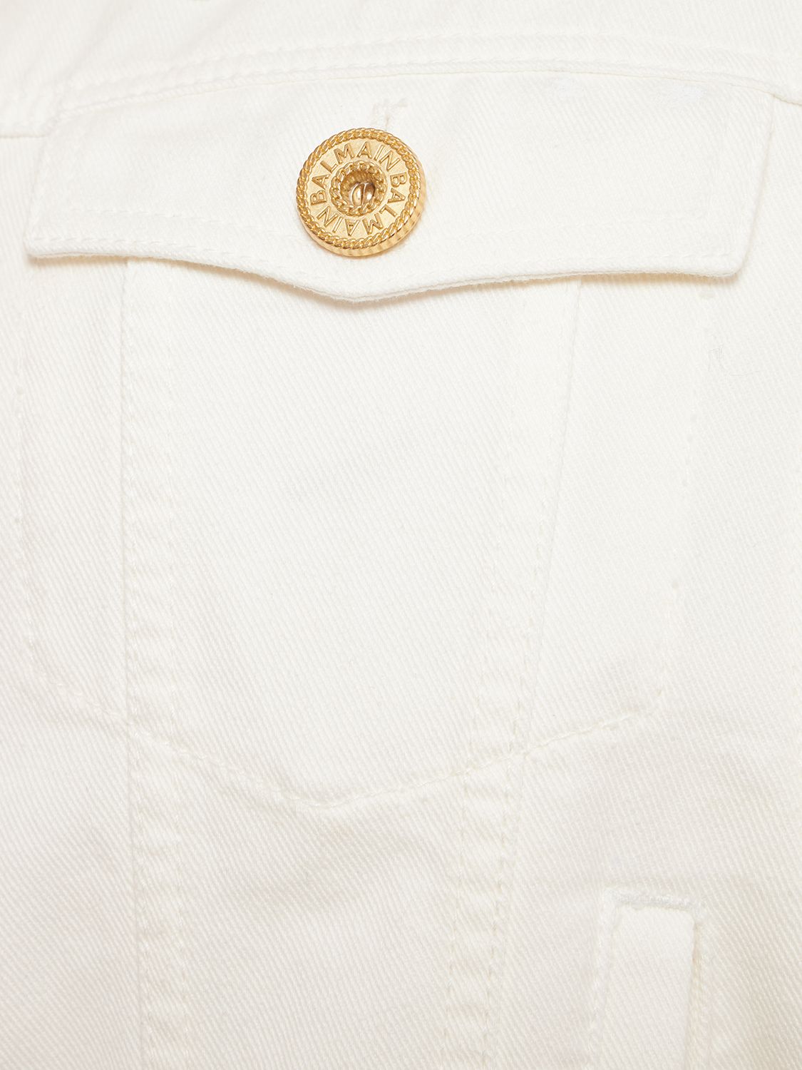 Balmain Cotton Denim Buttoned Crop Jacket In White