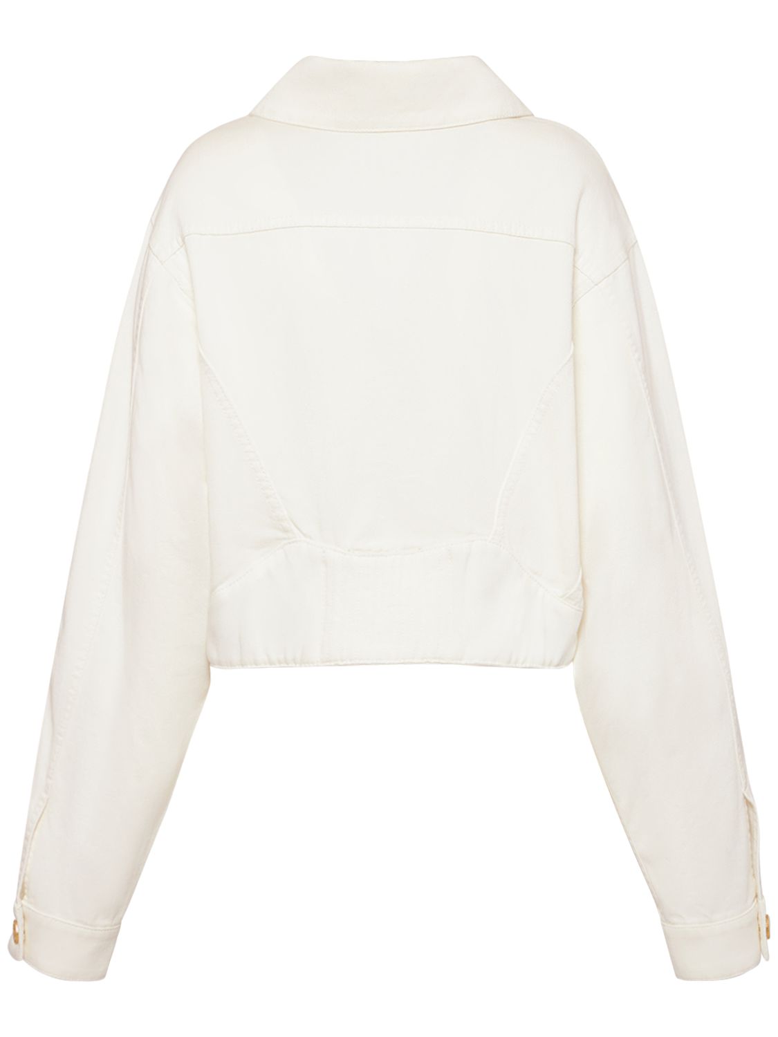 Balmain Cotton Denim Buttoned Crop Jacket In White