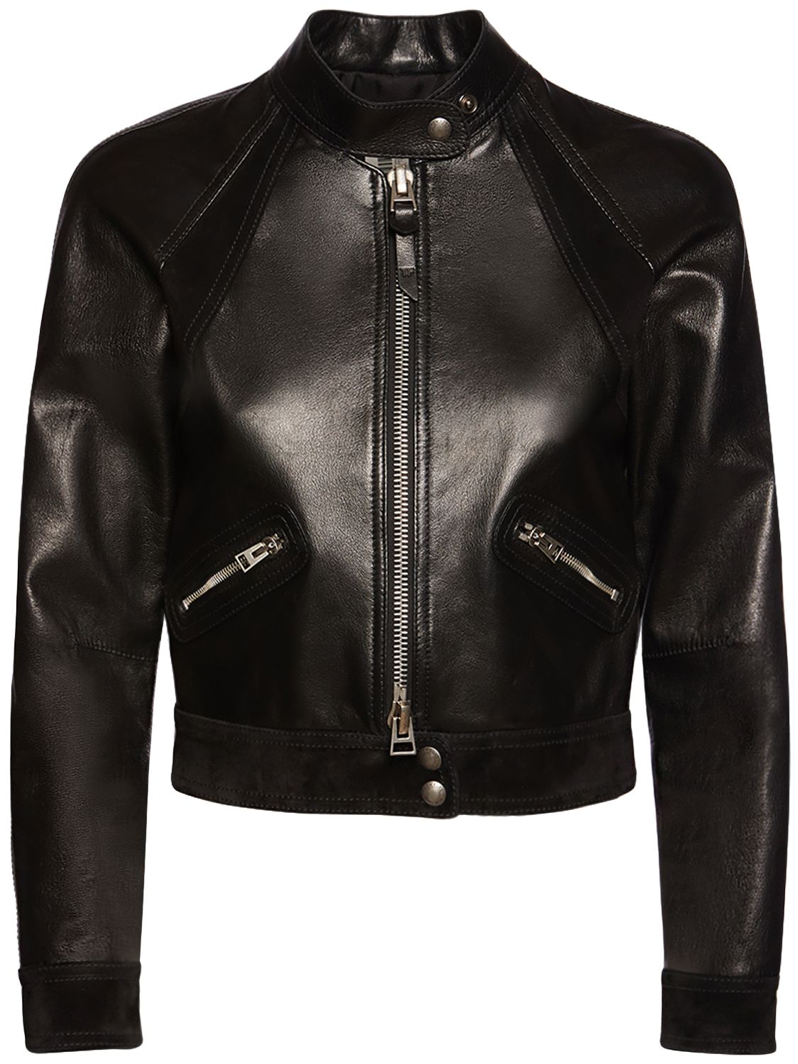 Leather & Suede Zipped Crop Biker Jacket
