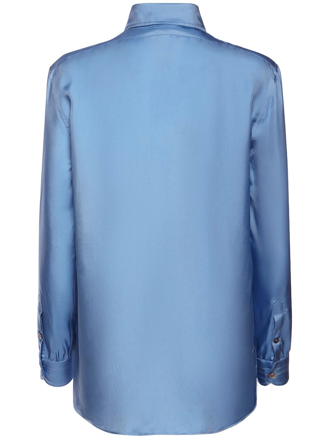 Tom Ford Pleated Silk Button-front Blouse In Light Blue