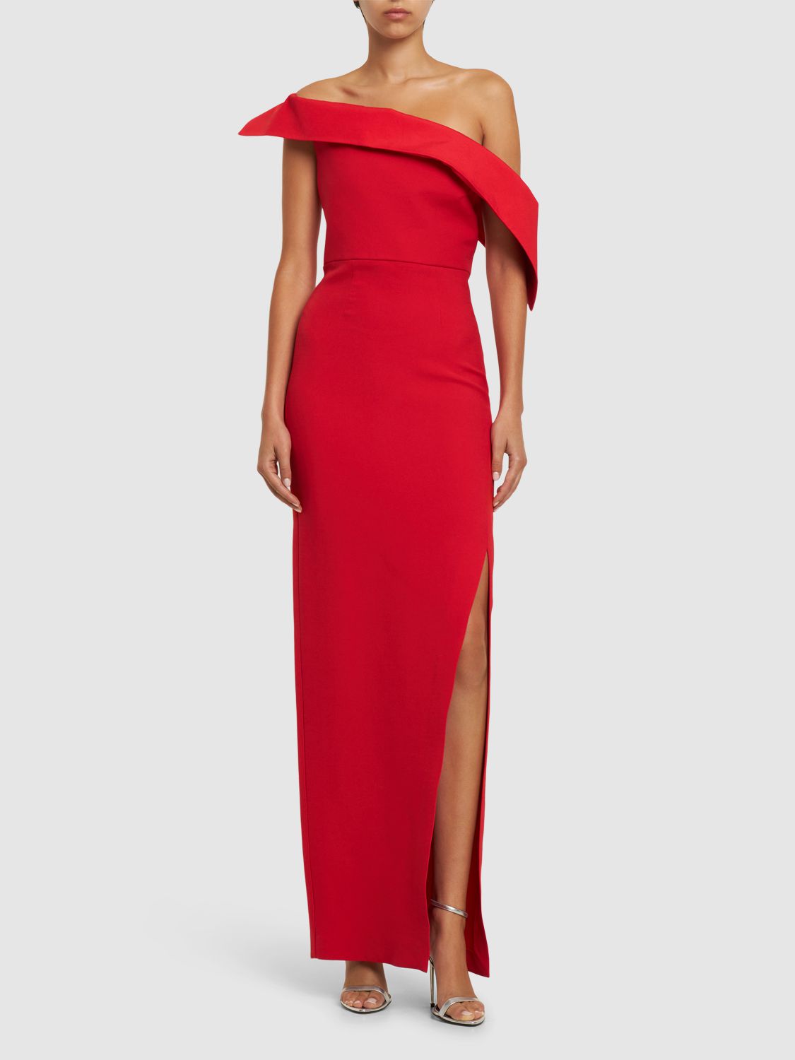 Asymmetric Wool & Silk Slit Maxi Dress