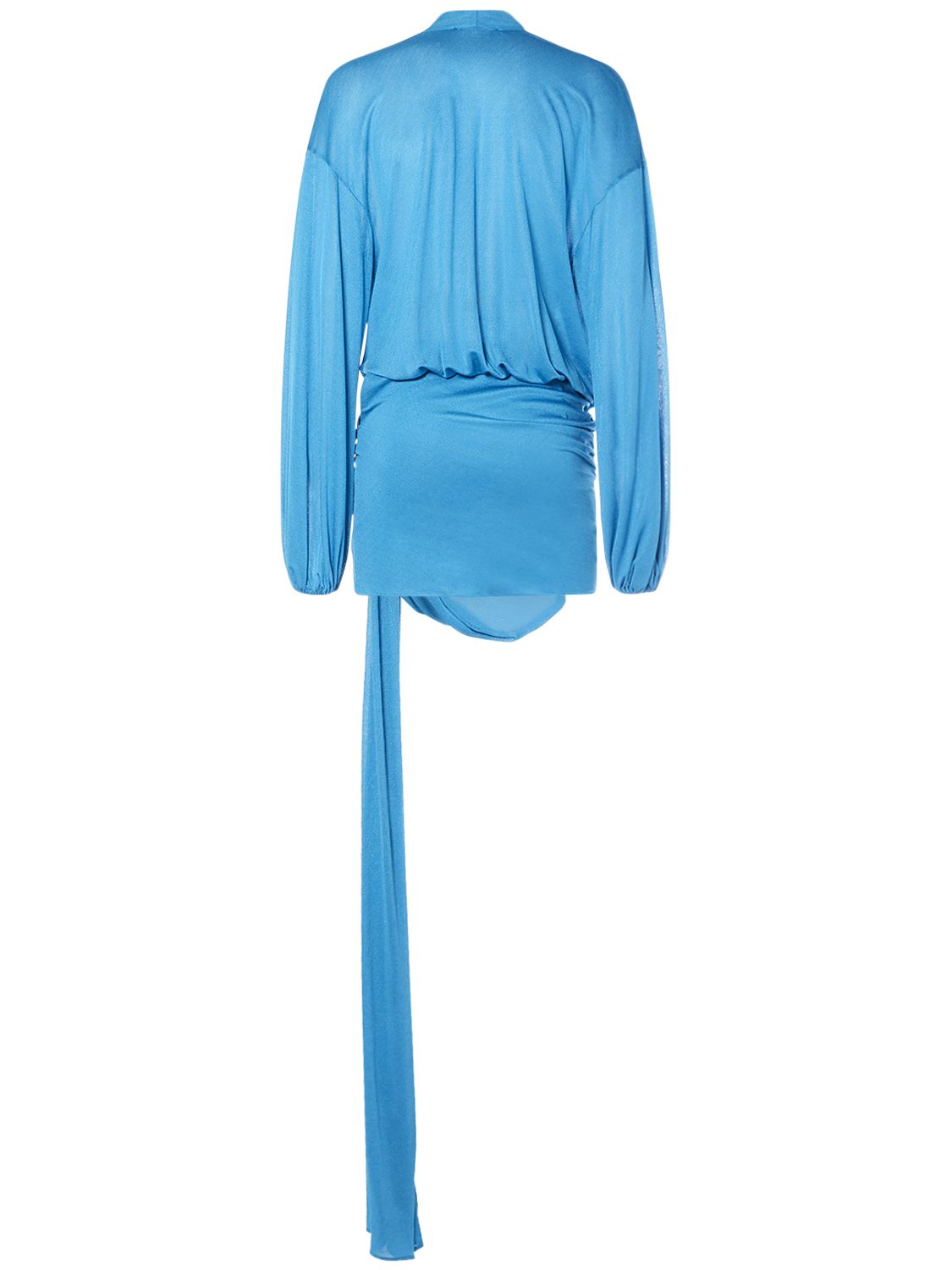 Blumarine Draped Viscose Jersey Mini Dress W/bow In Blue