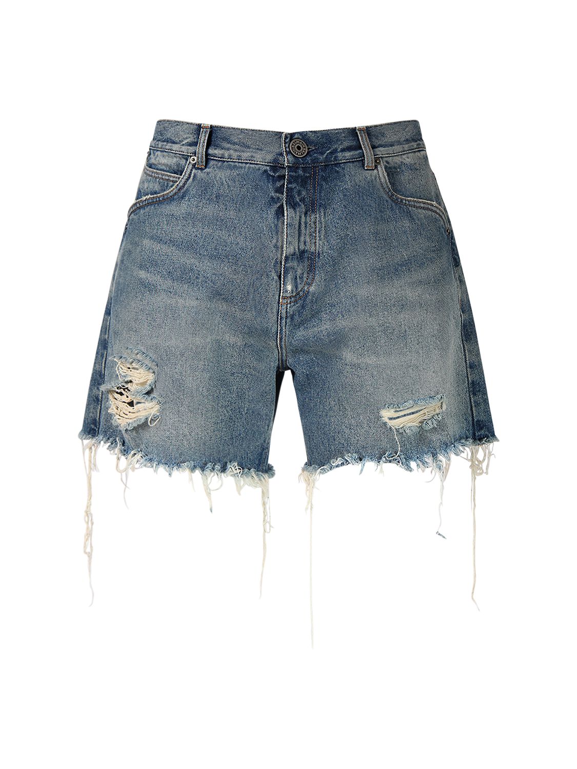 Destroyed Denim Cotton Shorts