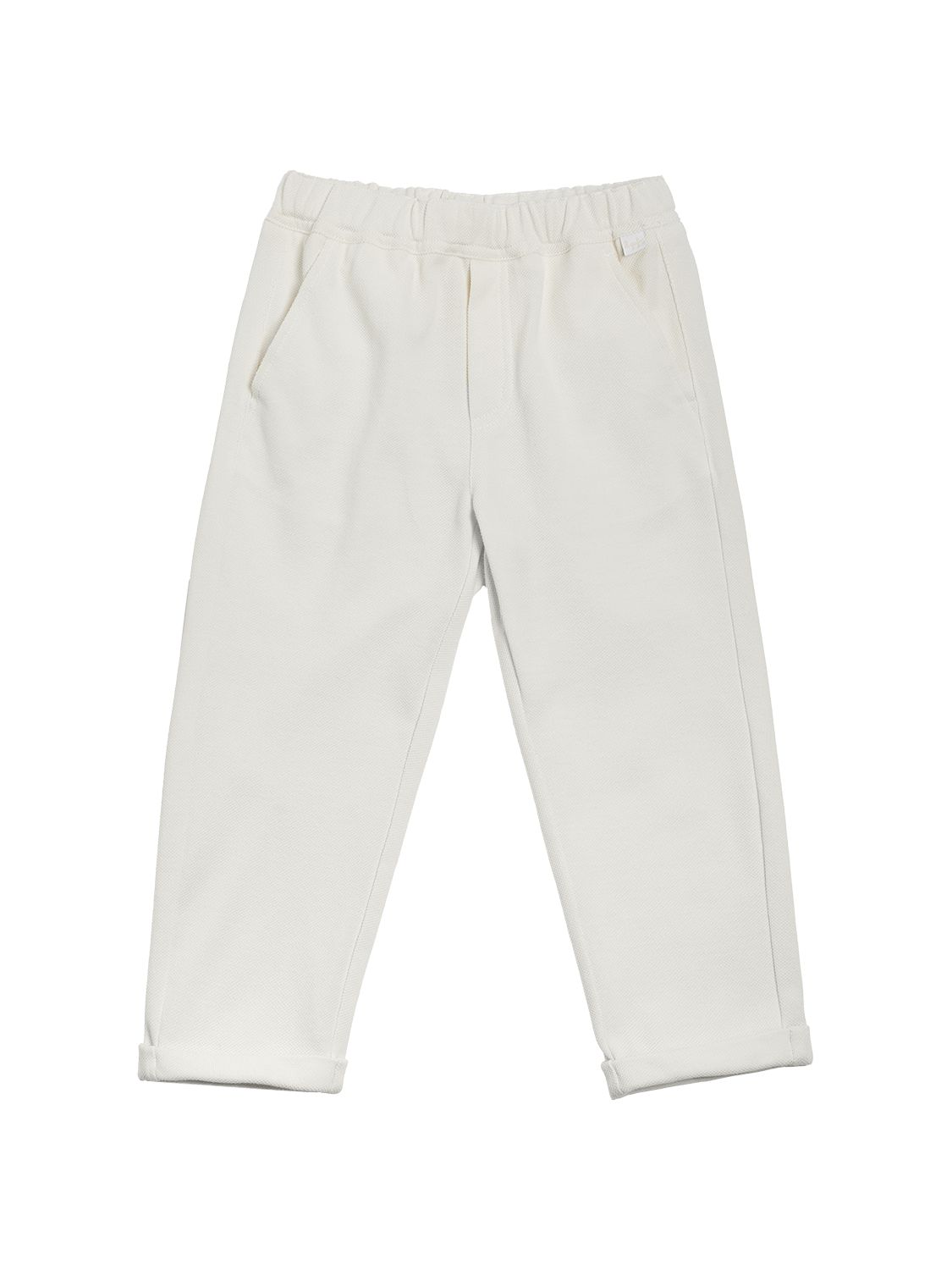 Il Gufo Kids' Cotton Piquet Pants W/drawstring In Off-white