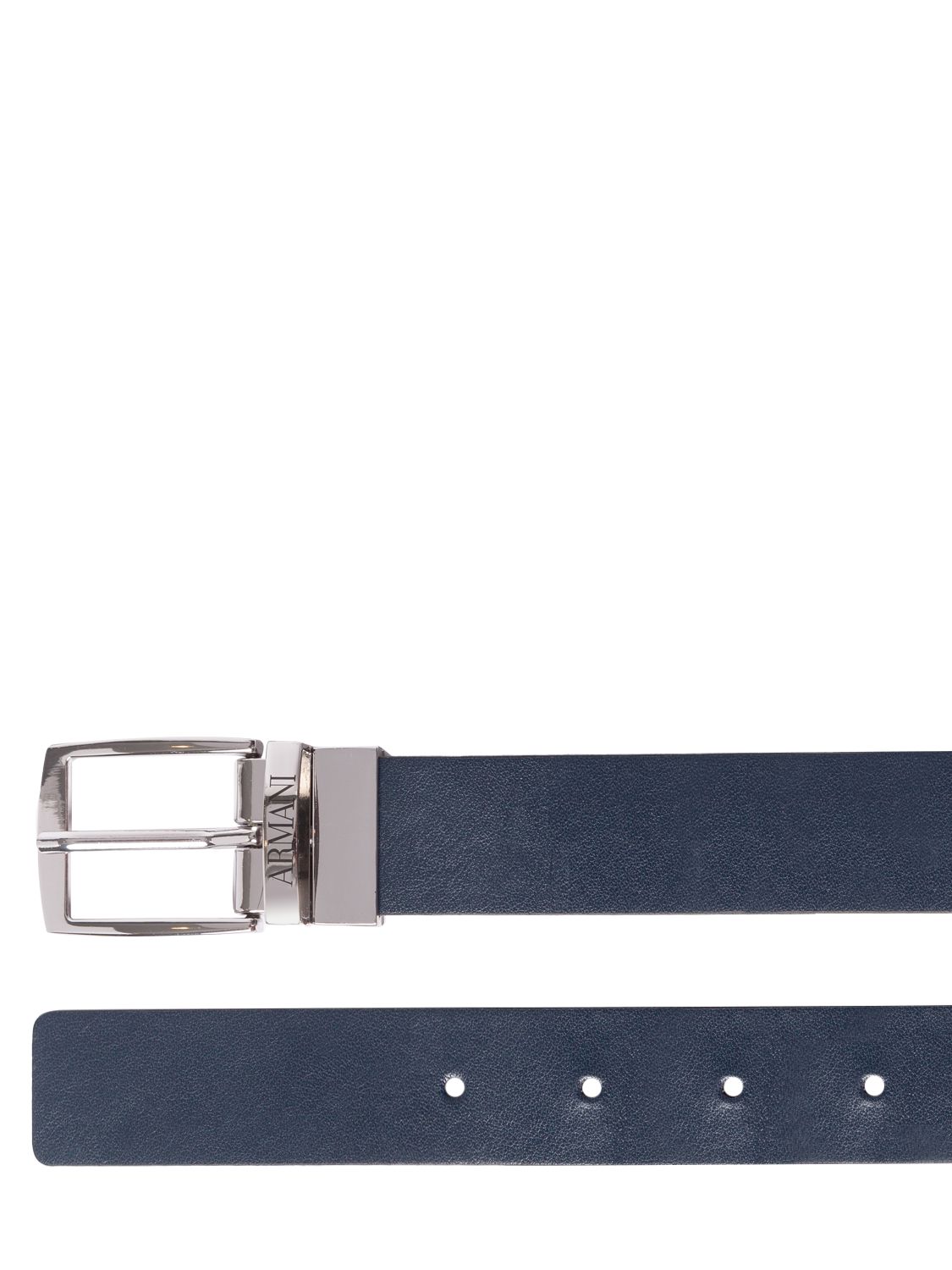 Shop Emporio Armani Reversible Leather Belt W/logo In Navy,silver