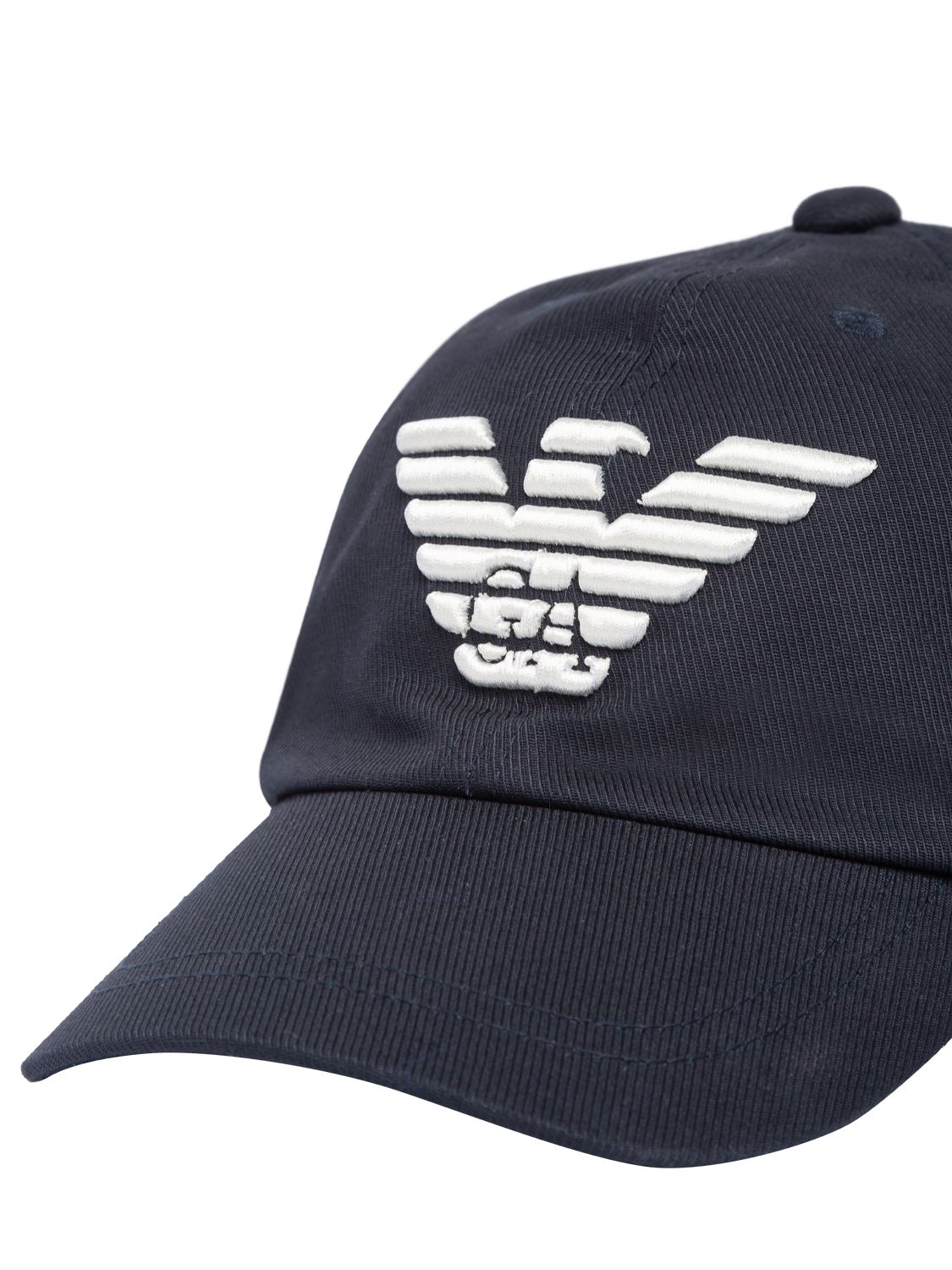 Shop Emporio Armani Cotton Baseball Cap W/logo In Navy