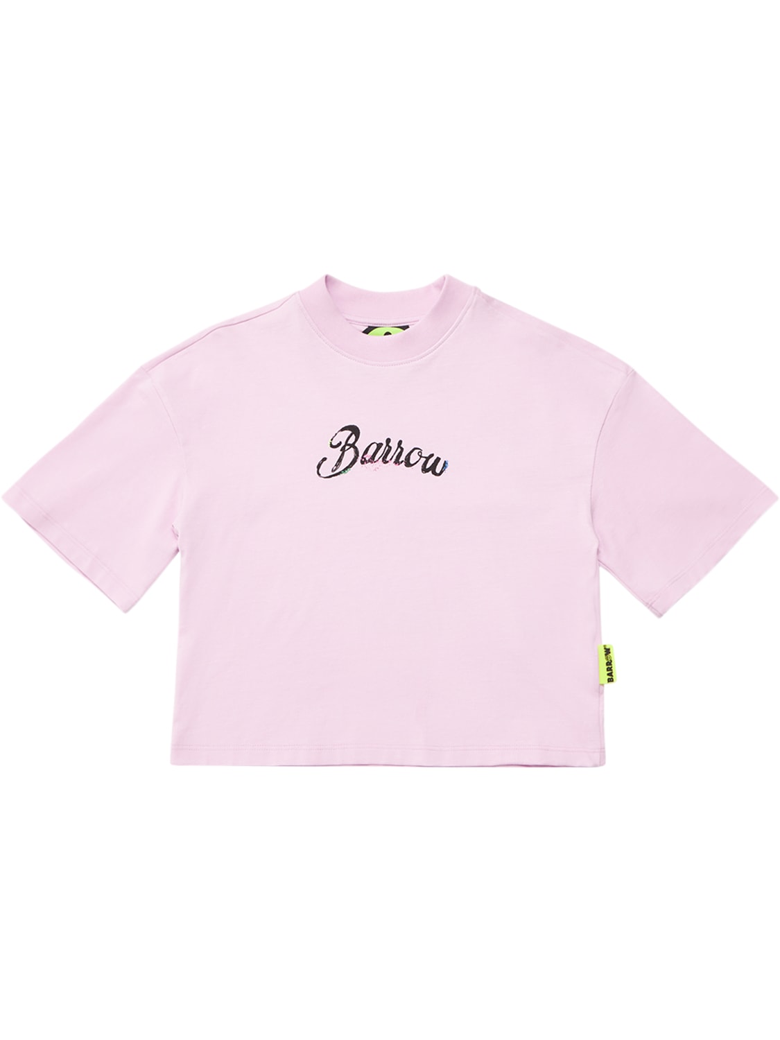 Barrow Kids' Printed Cotton Jersey Cropped T-shirt In Pink