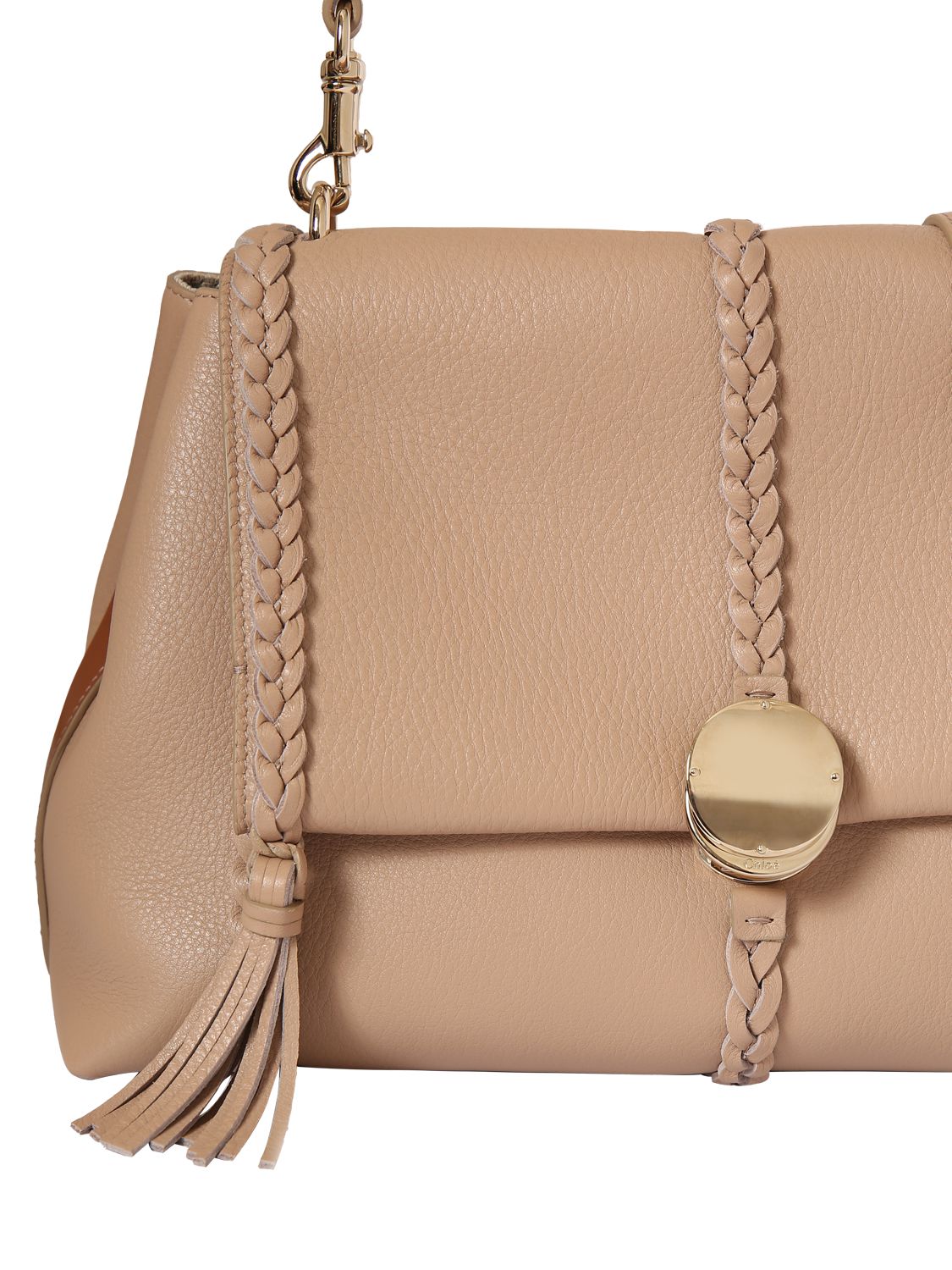 Shop Chloé Medium Penelope Leather Shoulder Bag In Nomad Beige
