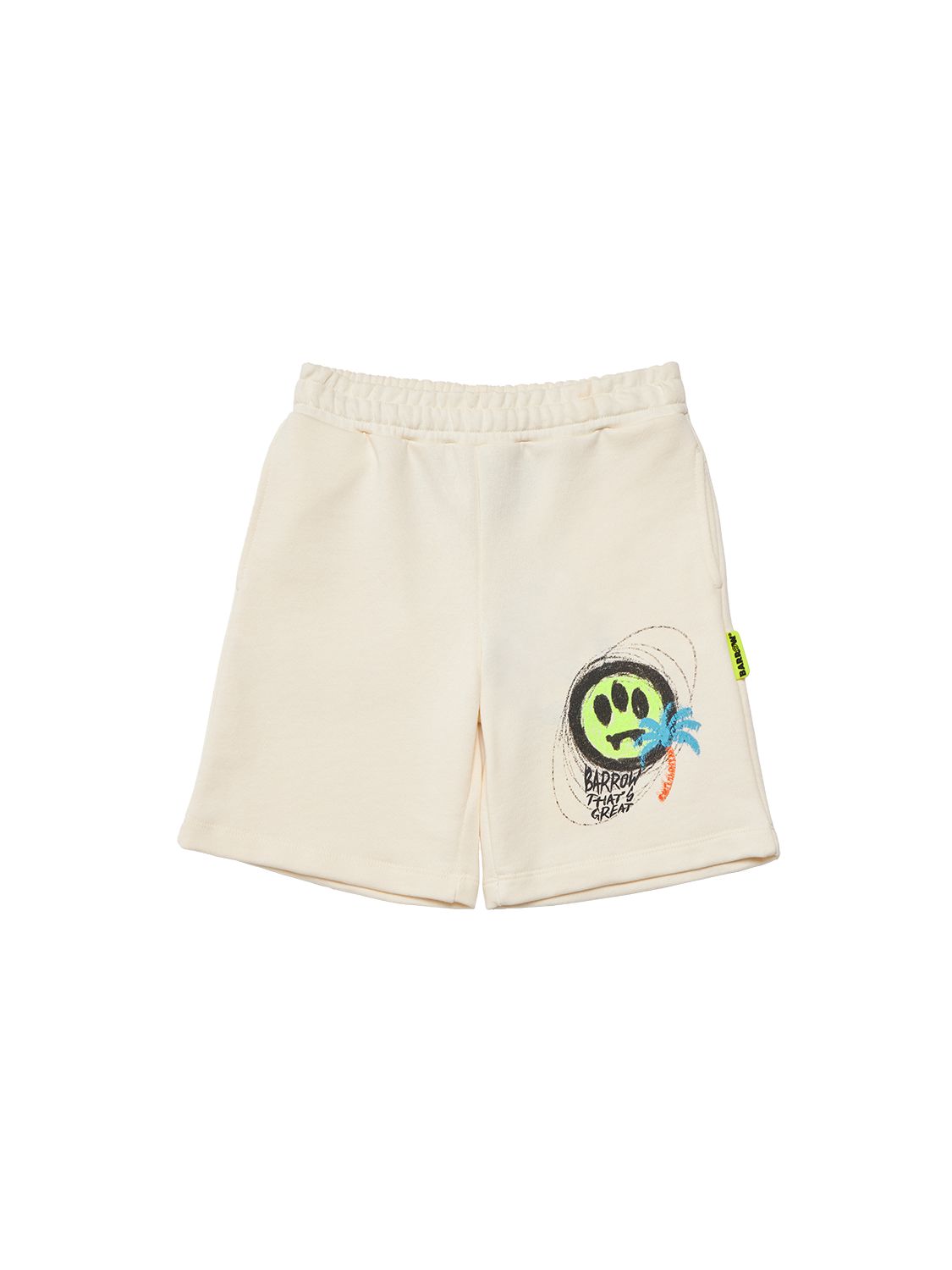 Barrow Kids' Printed Cotton Sweat Shorts In Beige