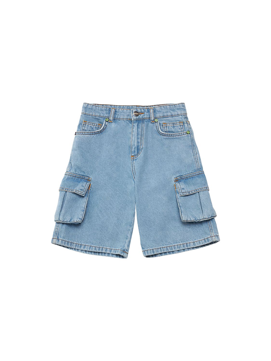 Barrow Kids' Cotton Denim Cargo Shorts In Light Blue