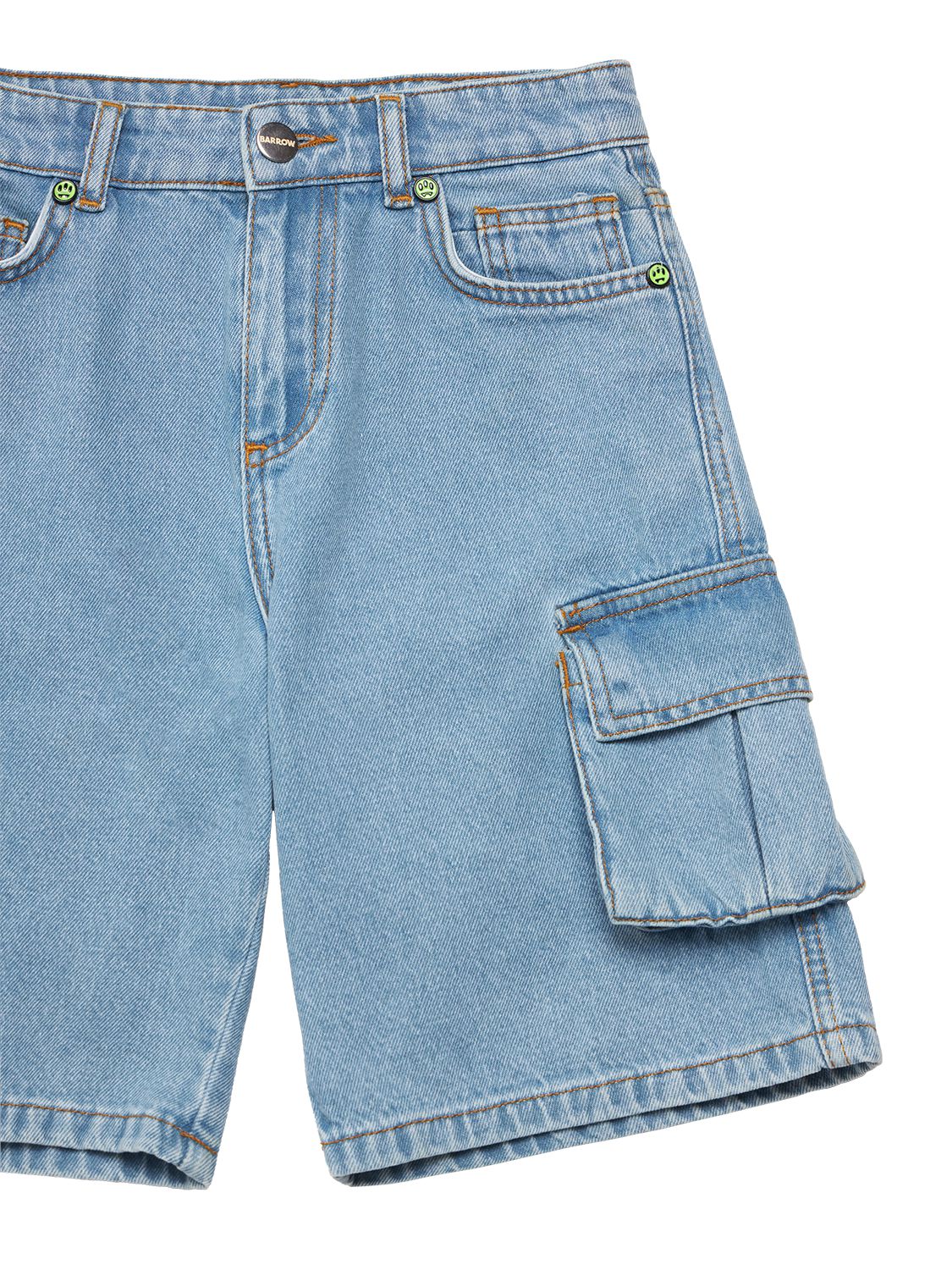 Shop Barrow Cotton Denim Cargo Shorts In Light Blue