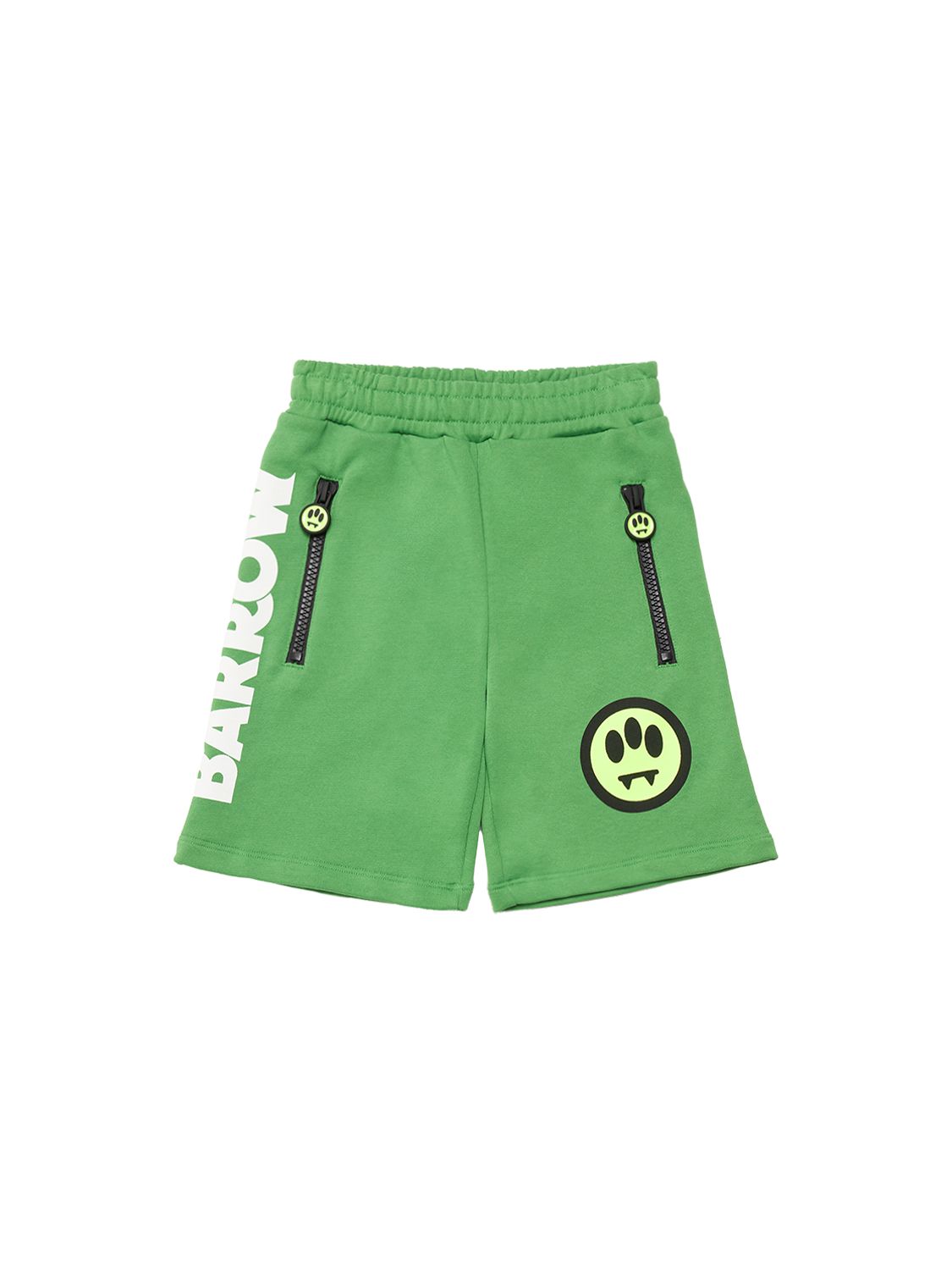 Barrow Kids' Printed Cotton Sweat Shorts In Green