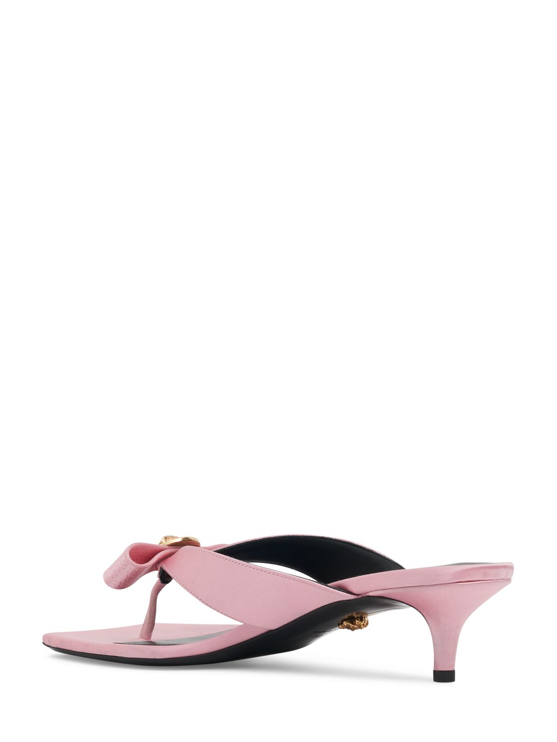 Versace Woman Pink Satin Gianni Ribbon Thong Mules In Pink
