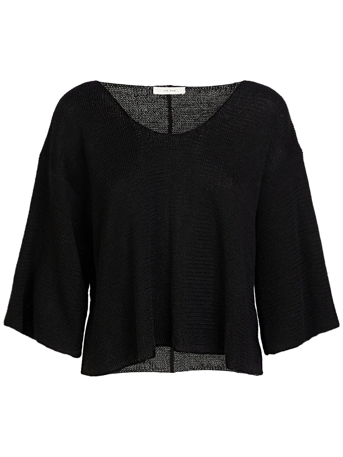The Row Falexis 3/4 Sleeve Linen Knit Flared Top In Black