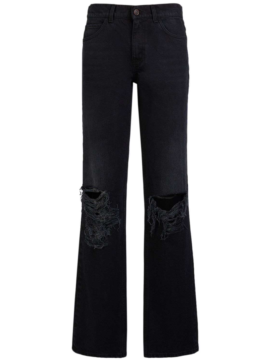 The Row Carel Distressed Midrise Straight Jeans In Black
