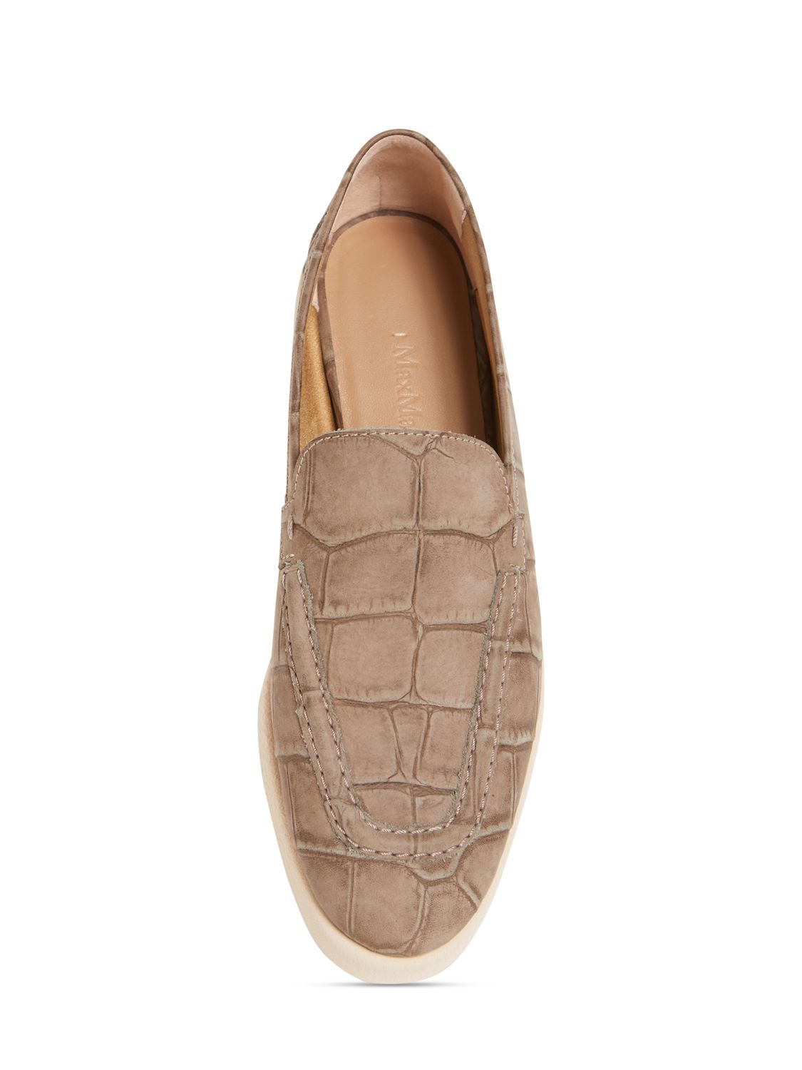 Shop Max Mara 10mm Cocco Print Leather Loafers In Dark Grey
