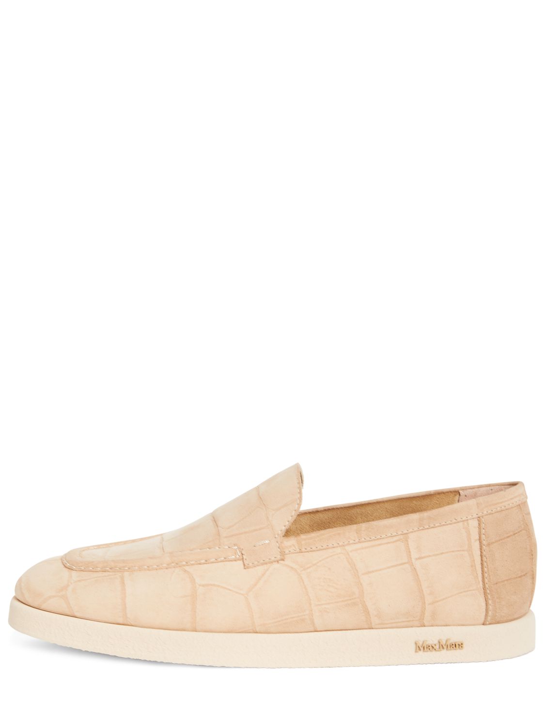 Max Mara 10mm Cocco Print Leather Loafers In Beige