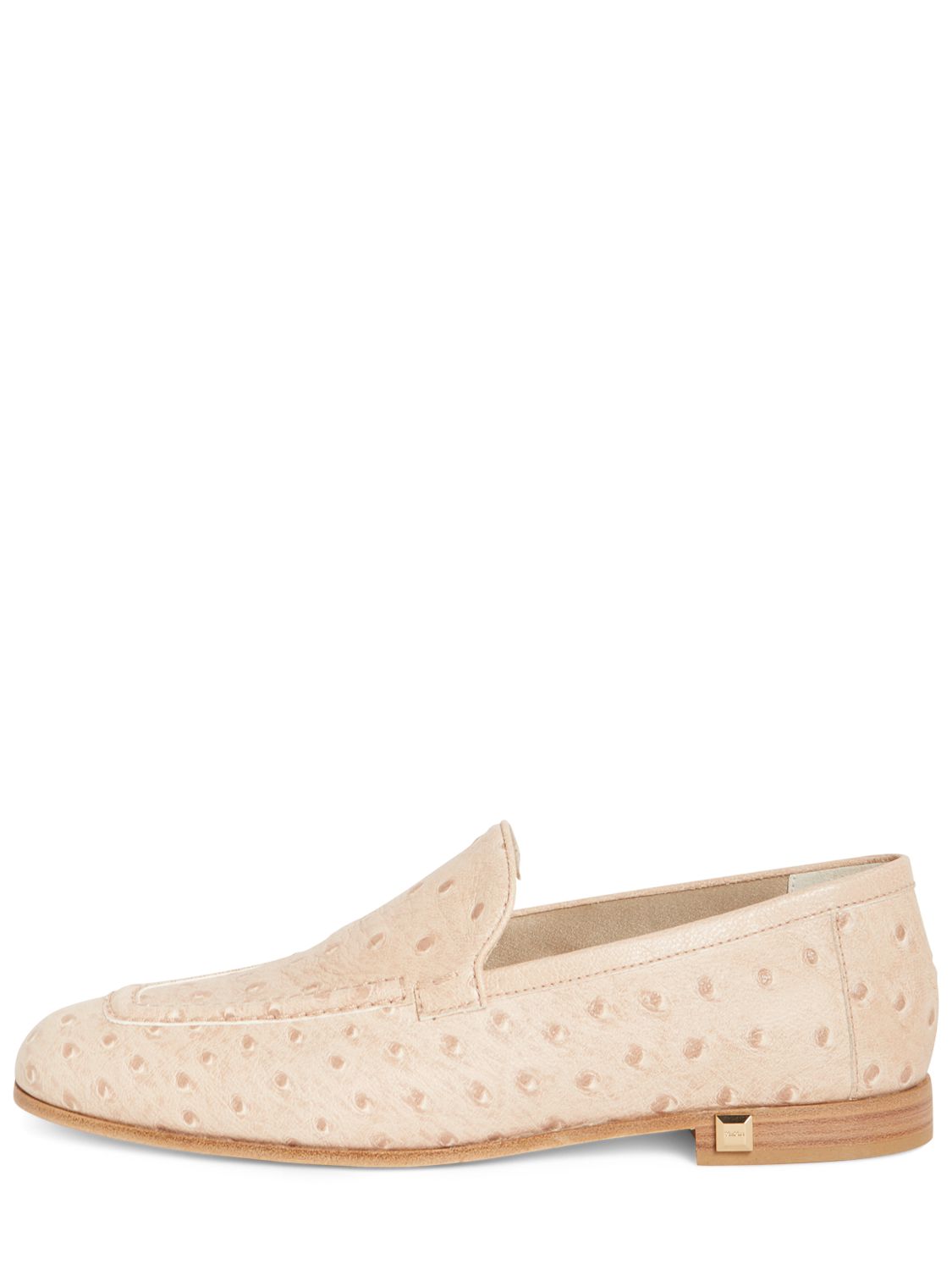 Max Mara 10mm Ostrich Print Leather Loafers In Beige
