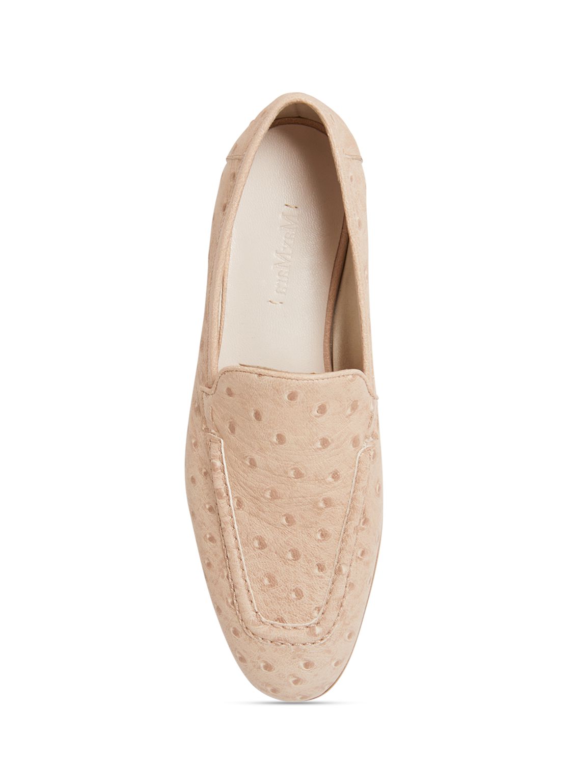 Shop Max Mara 10mm Ostrich Print Leather Loafers In Beige