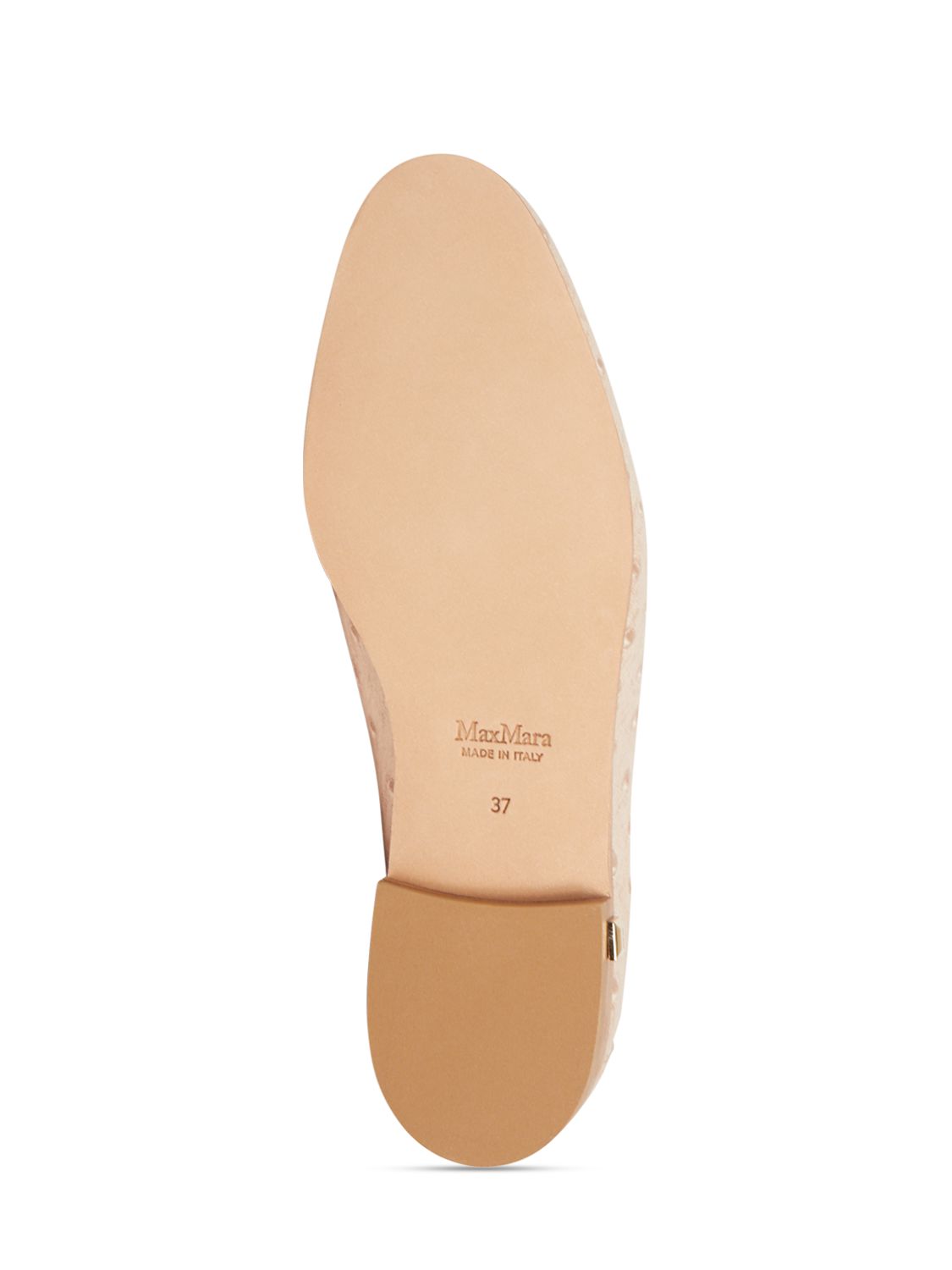 Shop Max Mara 10mm Ostrich Print Leather Loafers In Beige