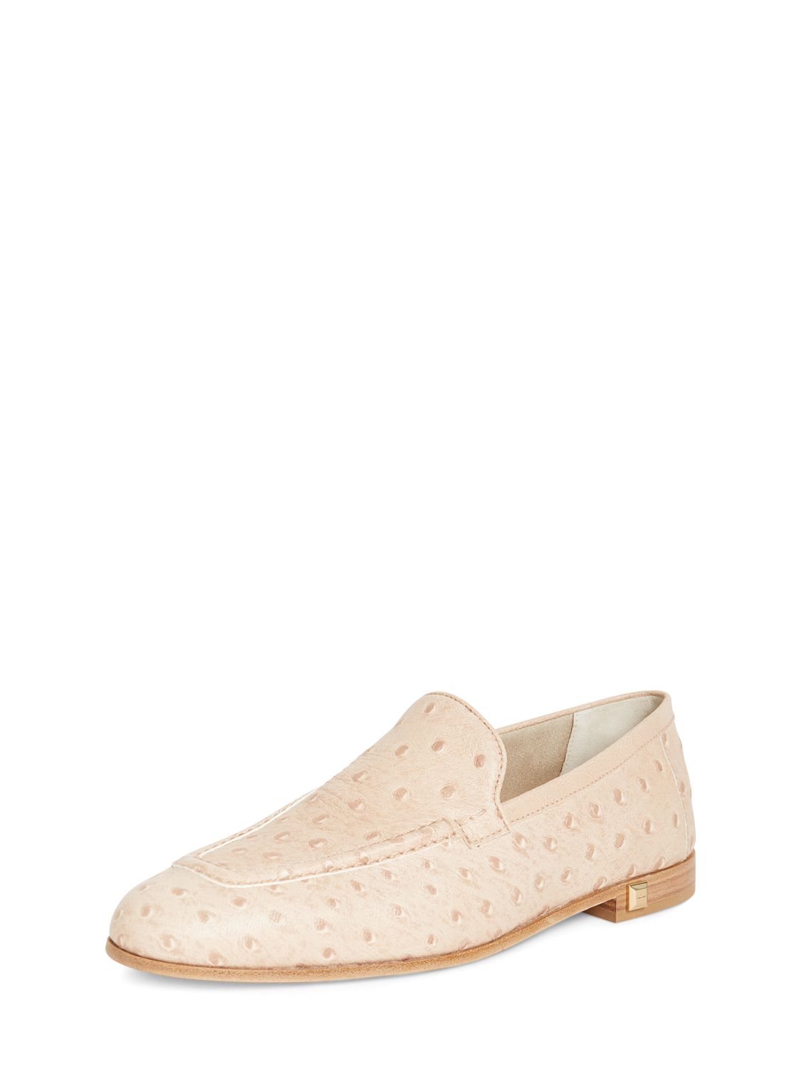 Shop Max Mara 10mm Ostrich Print Leather Loafers In Beige