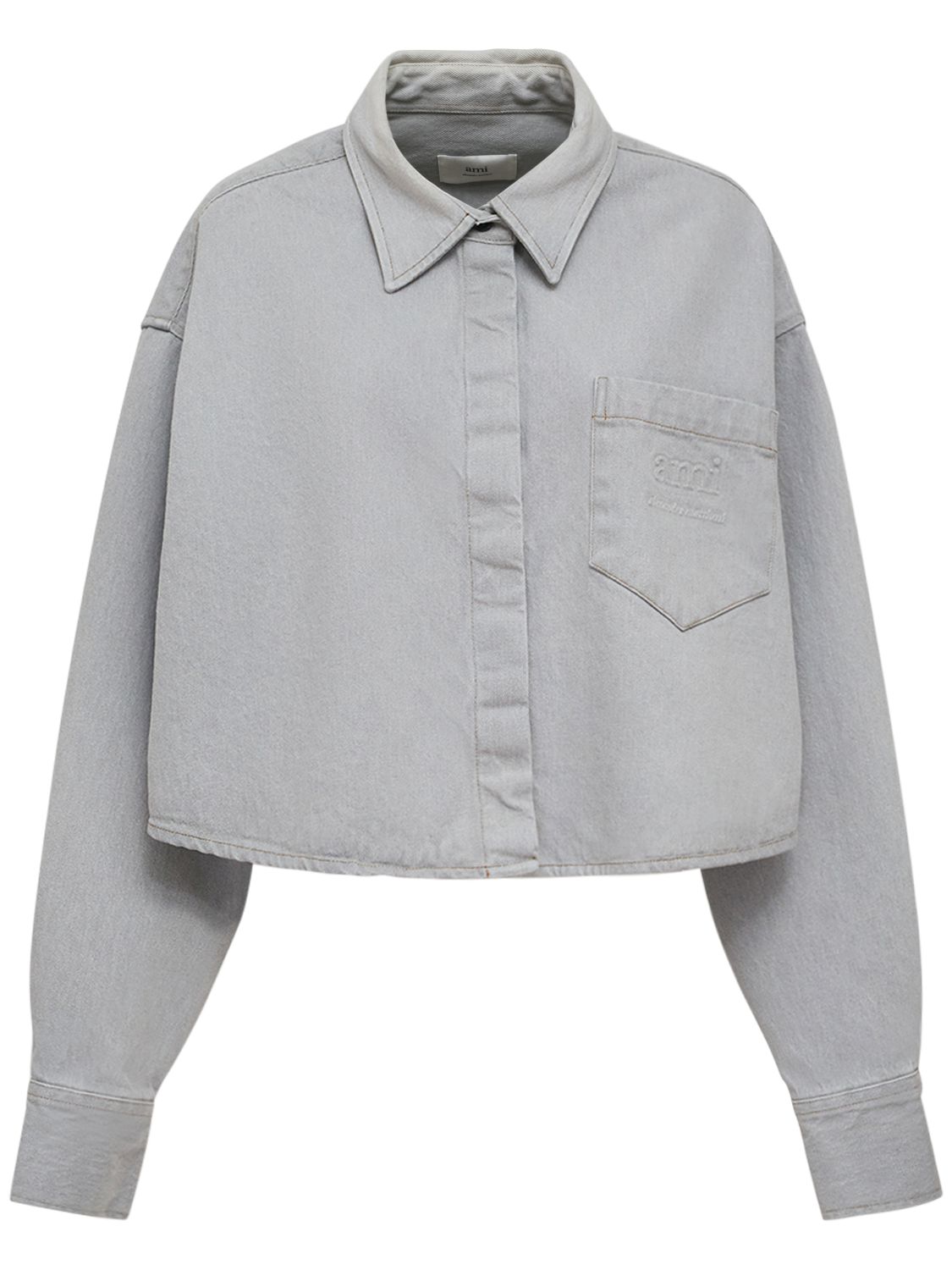 Image of Denim Cropped Cotton Shirt