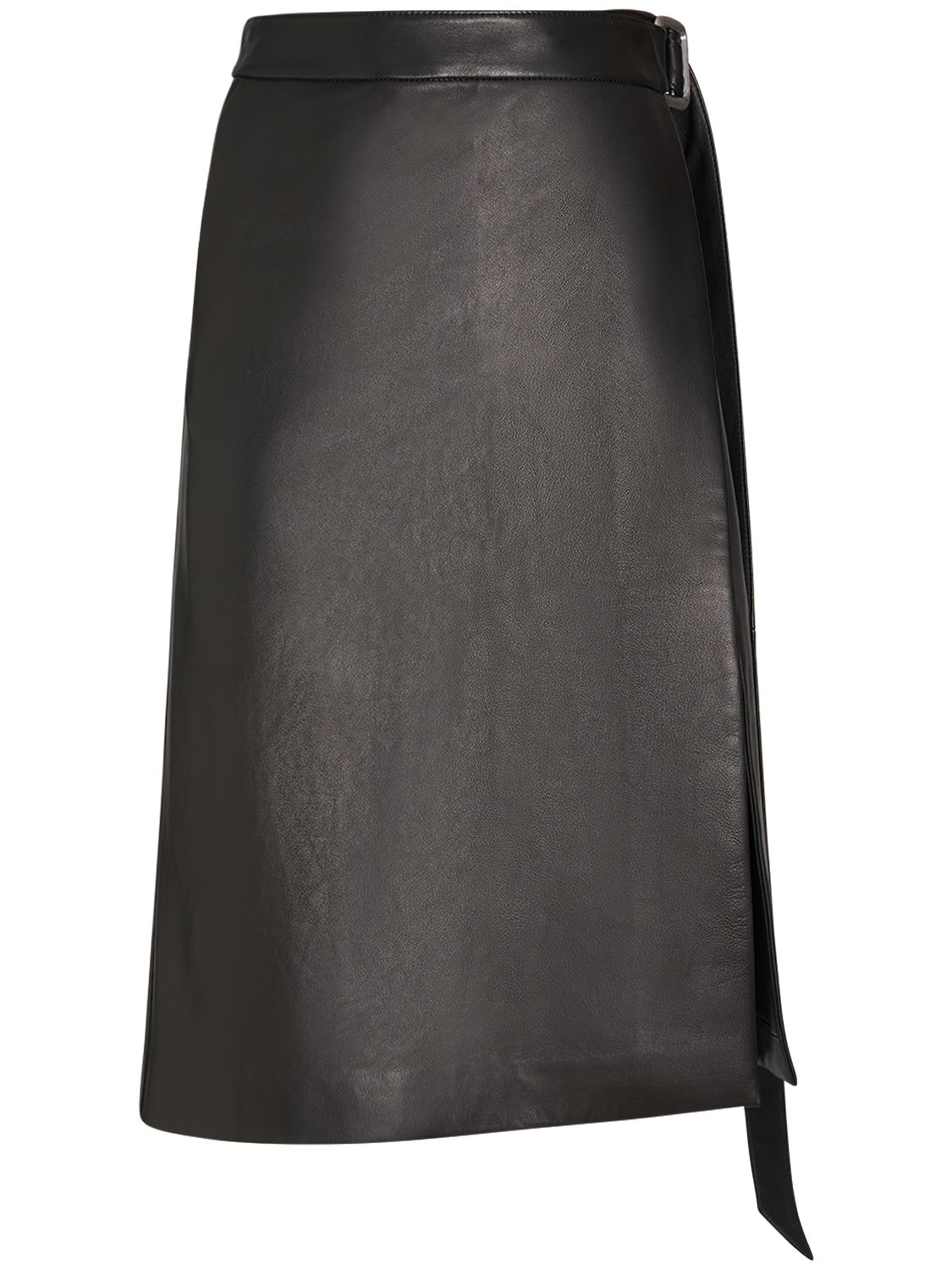 Image of Belted Leather Midi Skirt