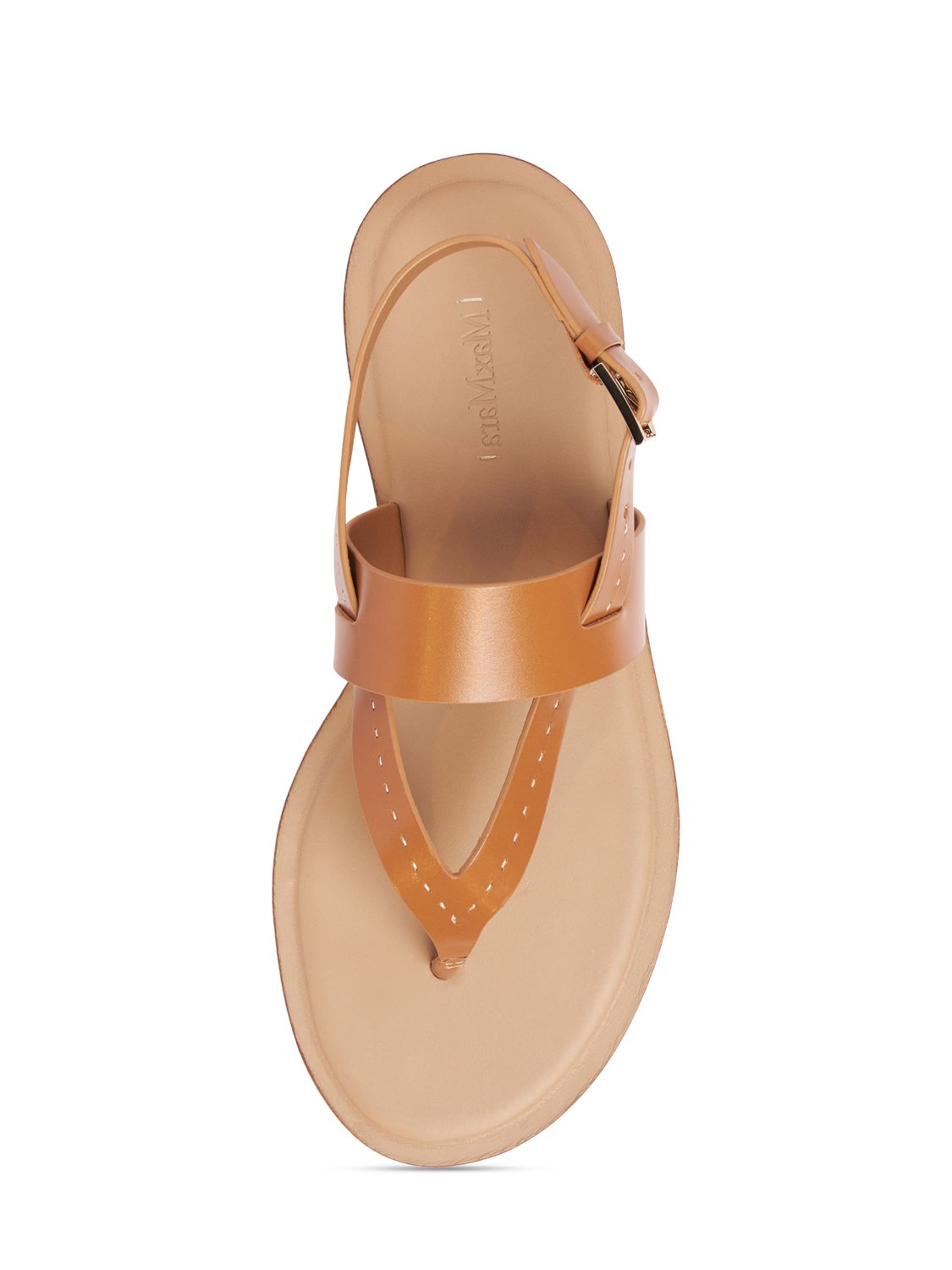 Shop Max Mara 10mm Leather Thong Thong Sandals In Tan