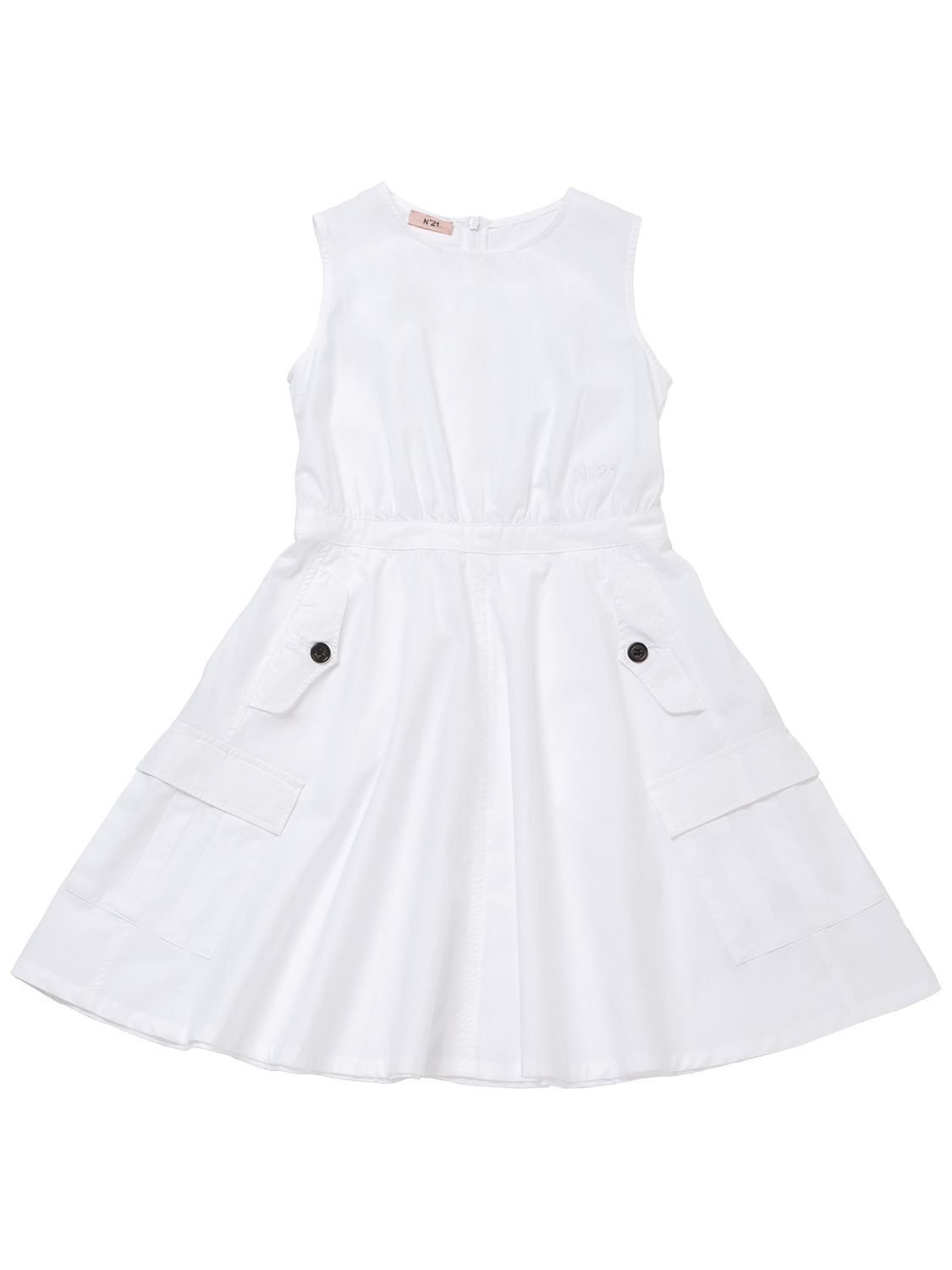 N°21 Kids' Sleeveless Cotton Poplin Pocket Dress In White