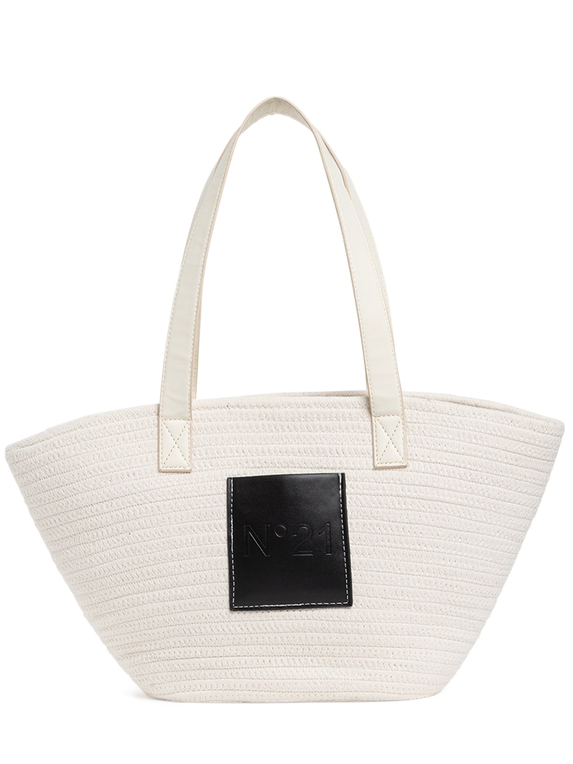 N°21 Kids' Logo-patch Straw Tote Bag In Weiss