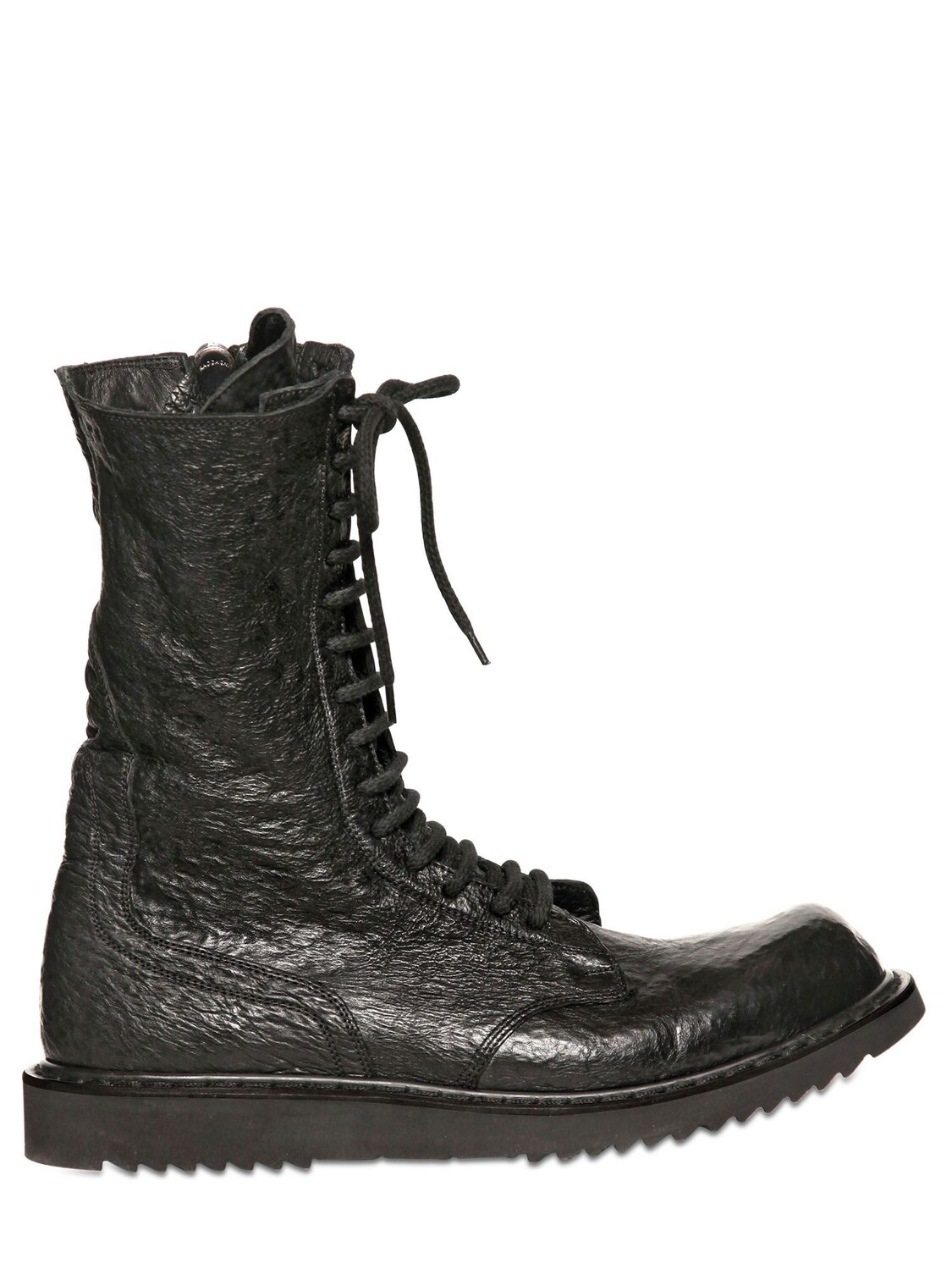 Rick Owens Textured Leather Military Boots In Black