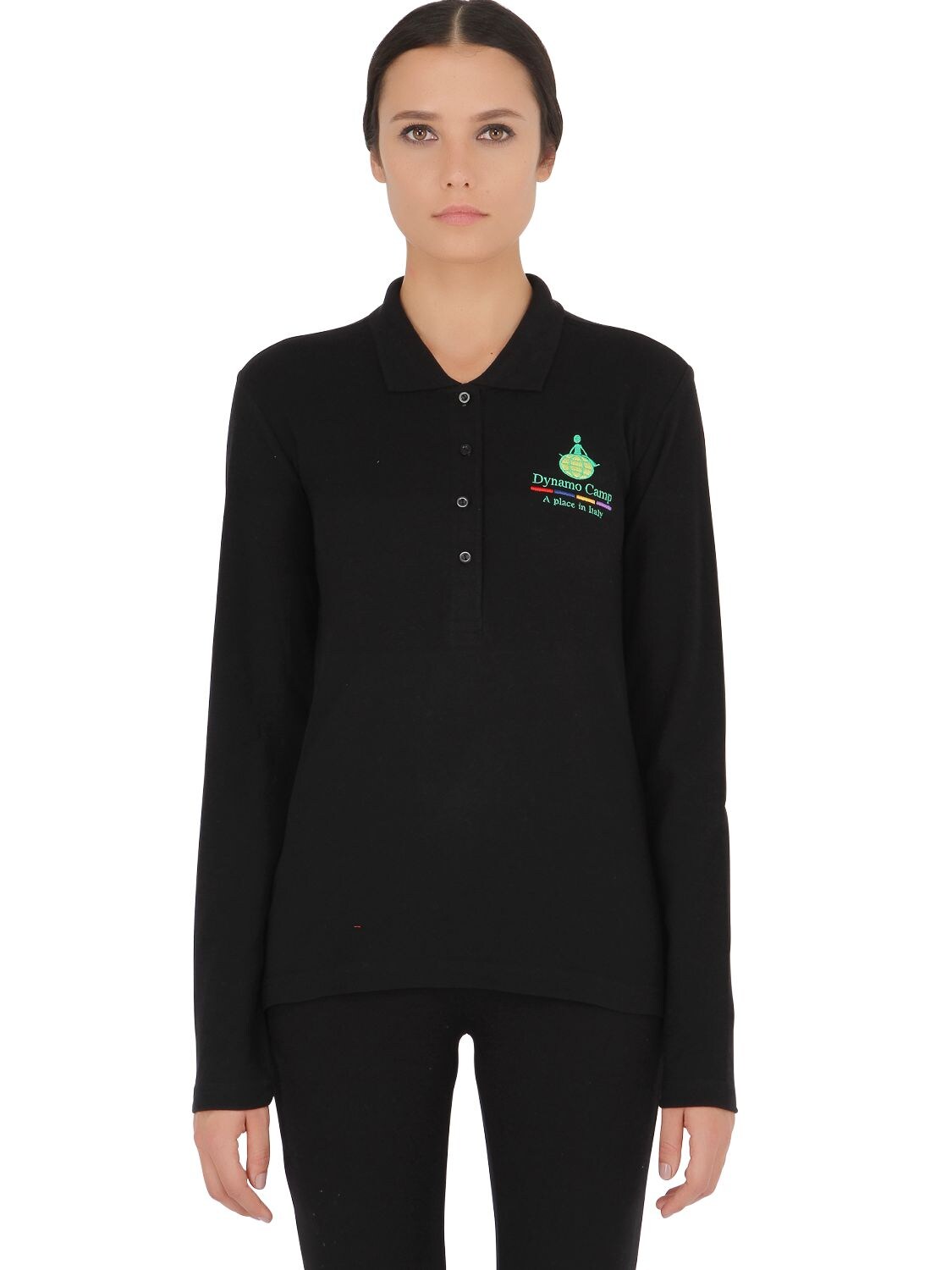 Dynamo Camp Long Sleeved Stretch Cotton Pique Polo In Black