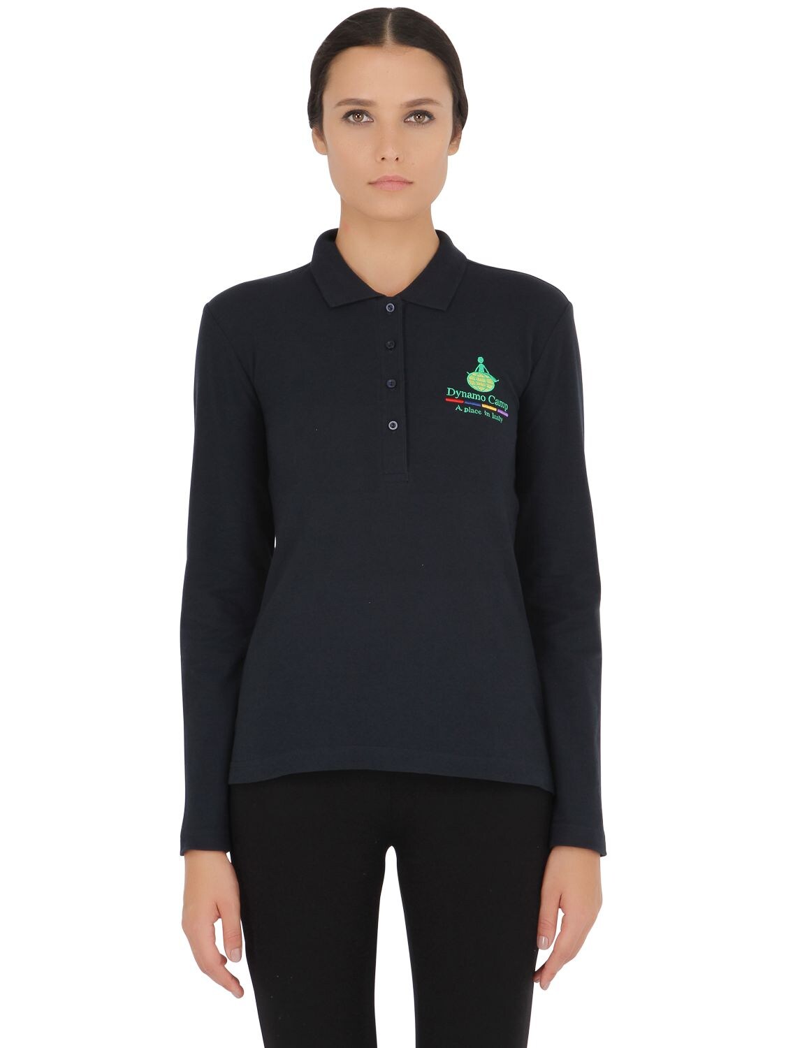 Dynamo Camp Long Sleeved Stretch Cotton Pique Polo In Navy