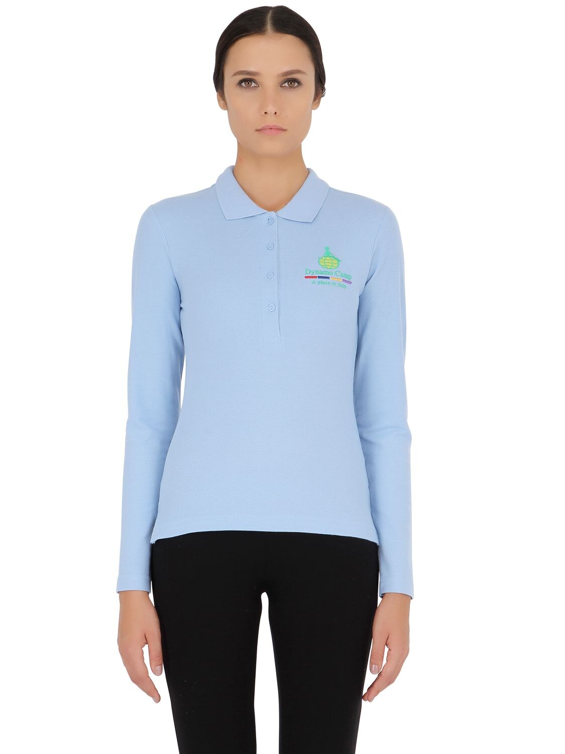 Dynamo Camp Long Sleeved Stretch Cotton Pique Polo In Sky Blue