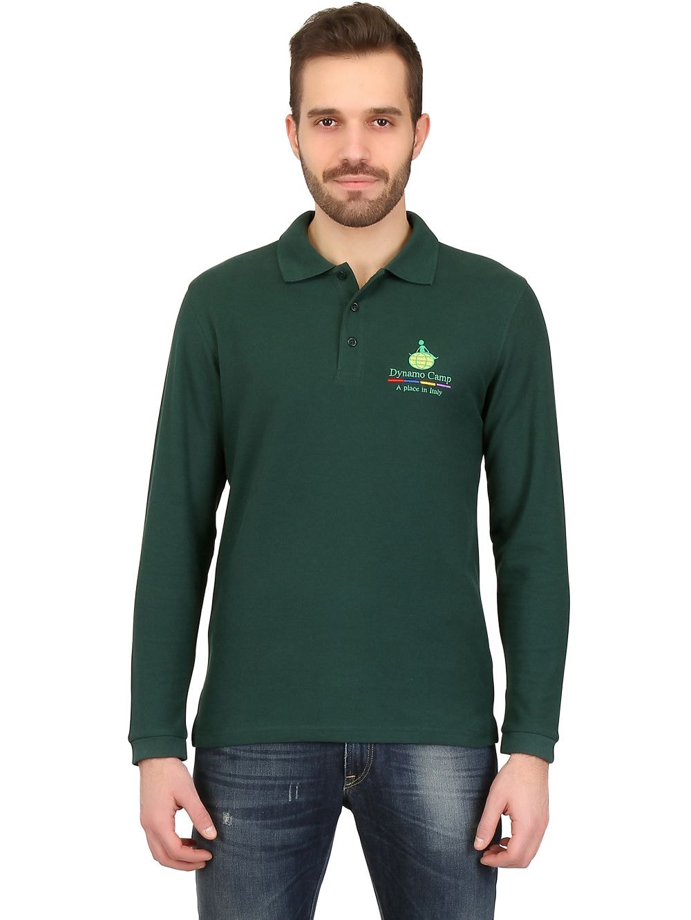Dynamo Camp Long Sleeved Cotton Pique Polo Shirt In Green